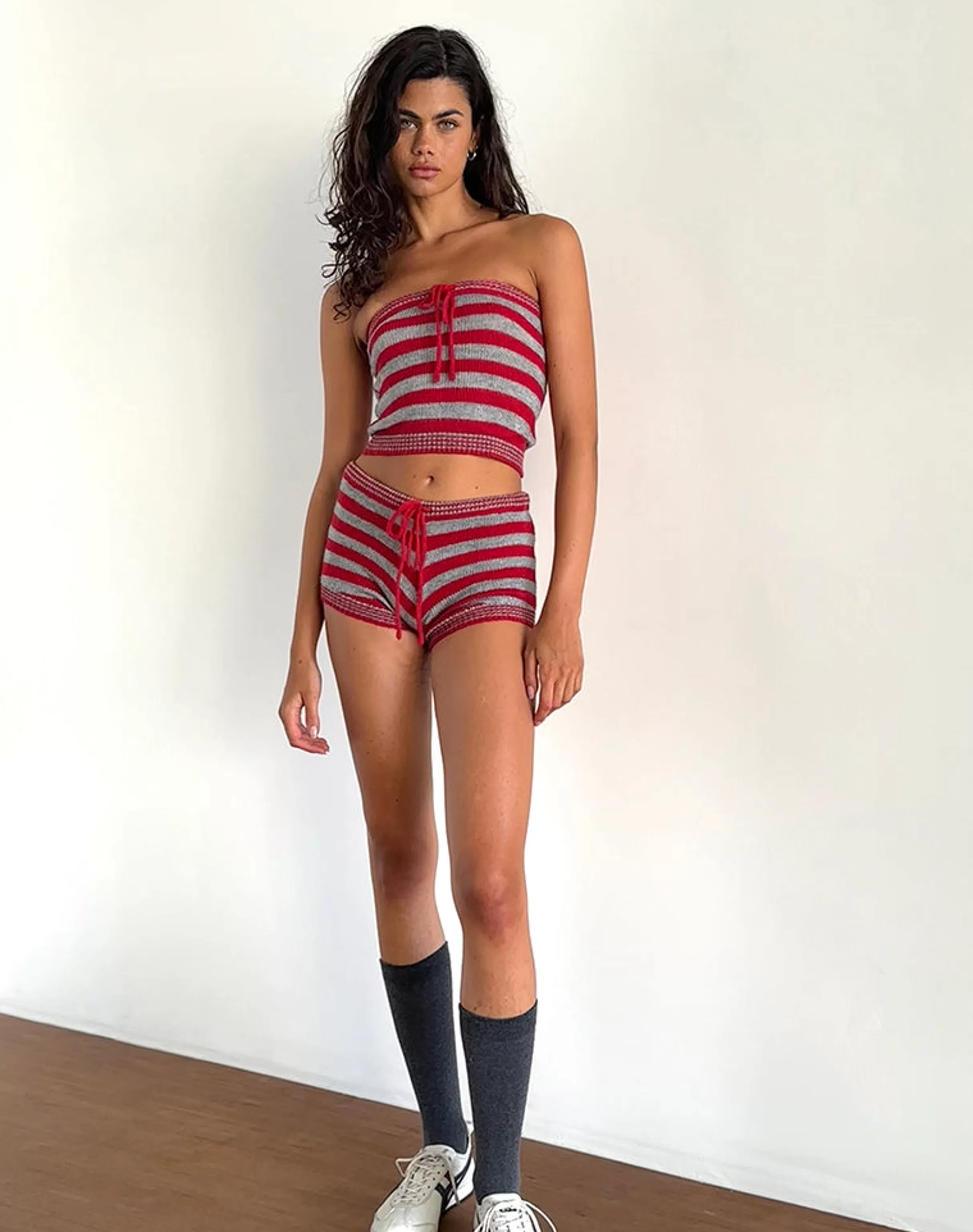 Store Renha Hot Pants In Red And Grey Stripe SWEET AS PIE | SHORTS