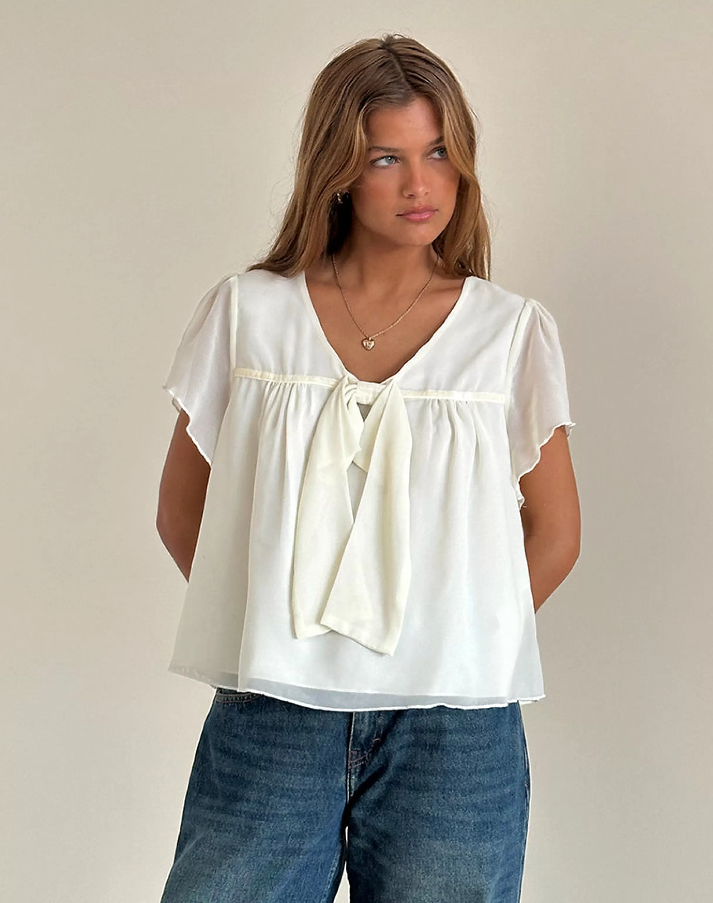 Outlet Rike Longline Top In Chiffon Ivory STRAWBERRY GIRL | GOING OUT TOPS