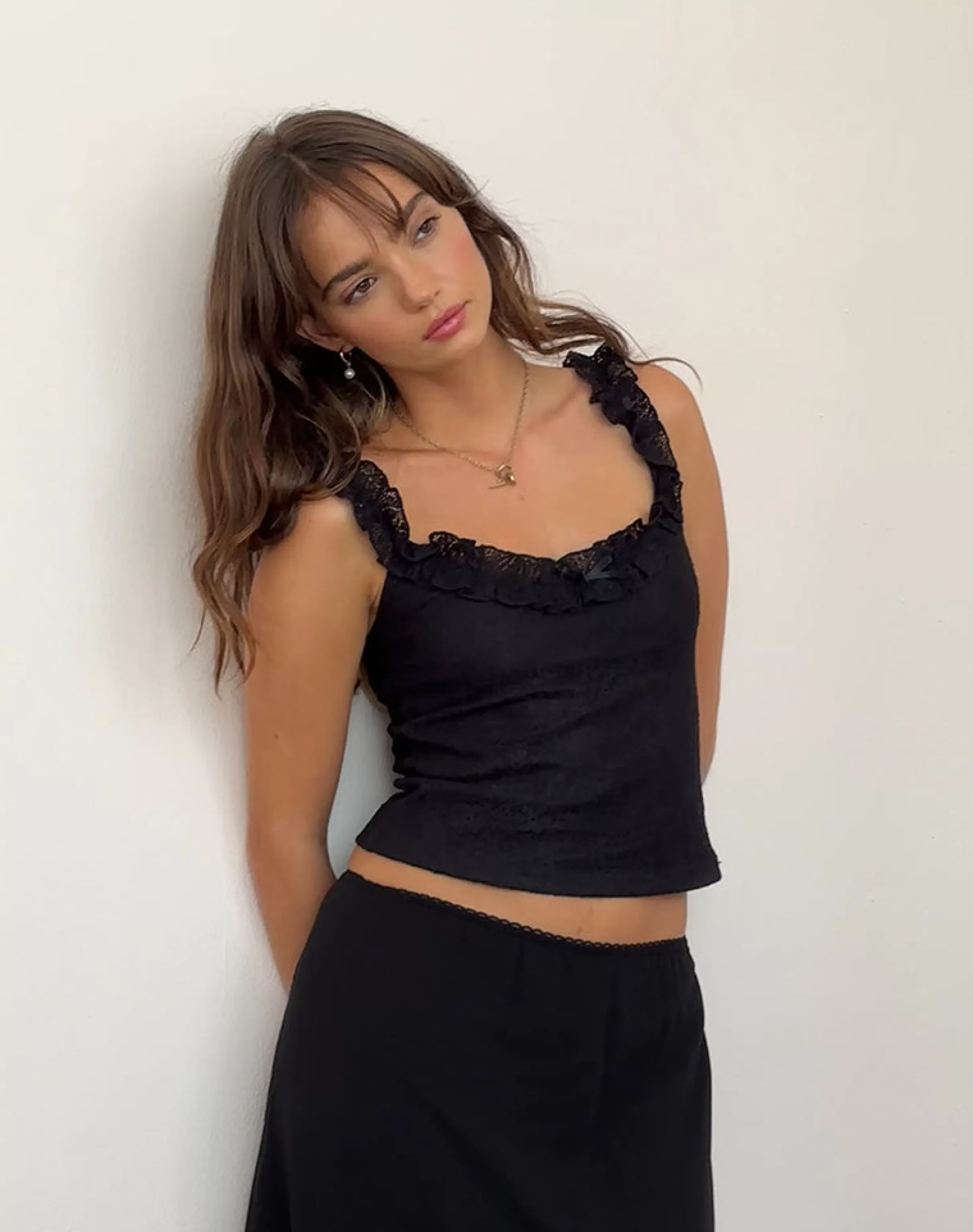 Shop Roberta Frill Edge Top In Lace Black LACE TOPS