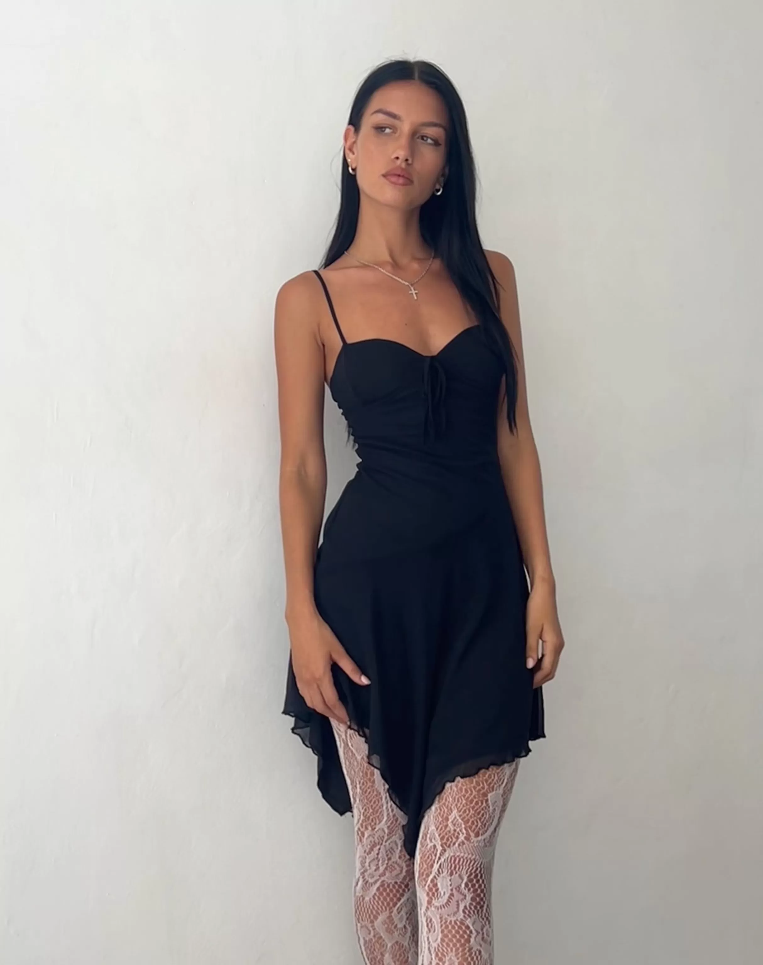 Outlet Romily Tie Front Mini Dress In Black Mesh LITTLE BLACK DRESSES