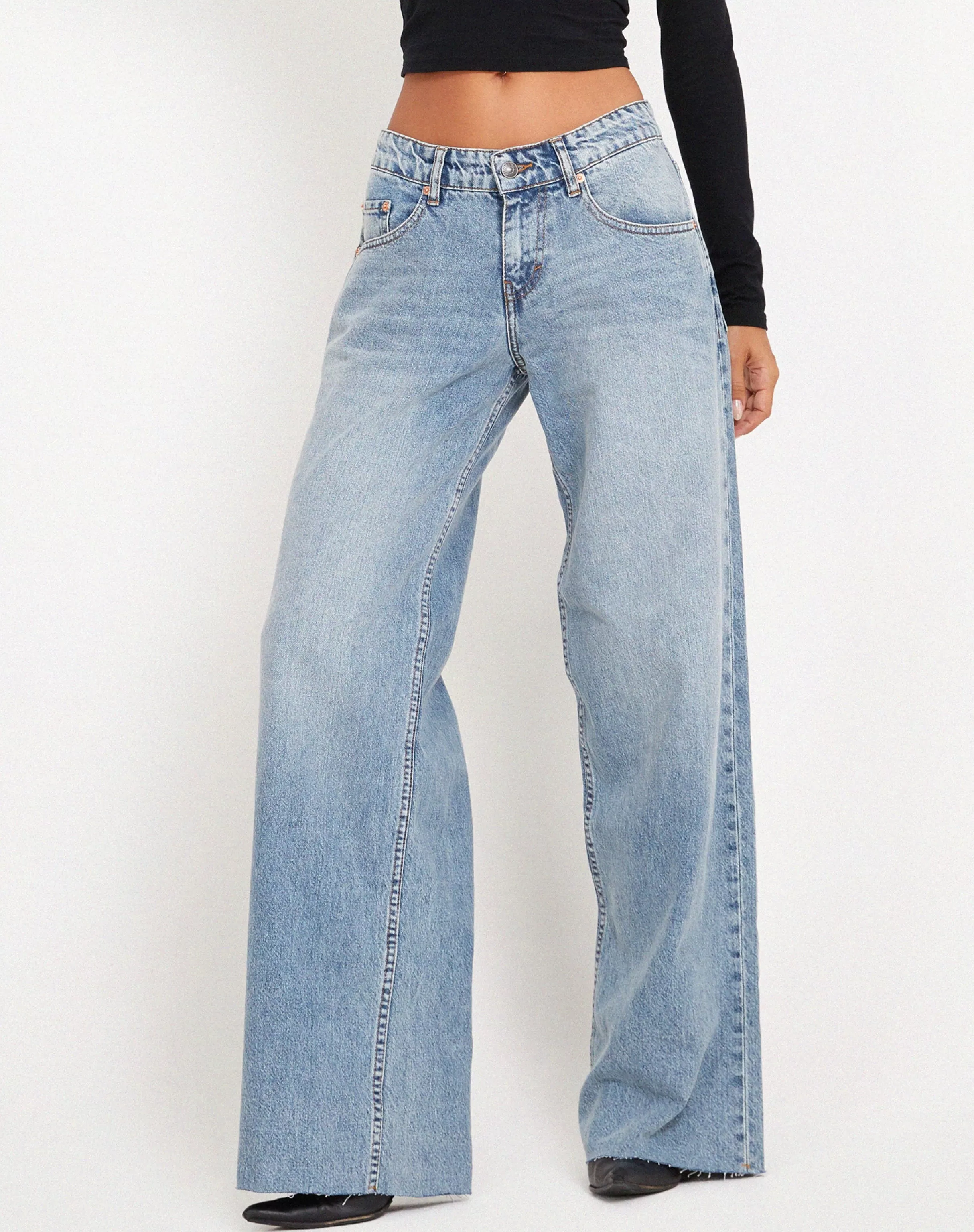 Best Sale Roomy Extra Wide Raw Hem Low Rise Jeans In Vintage Blue Wash JEANS | ROOMY JEANS