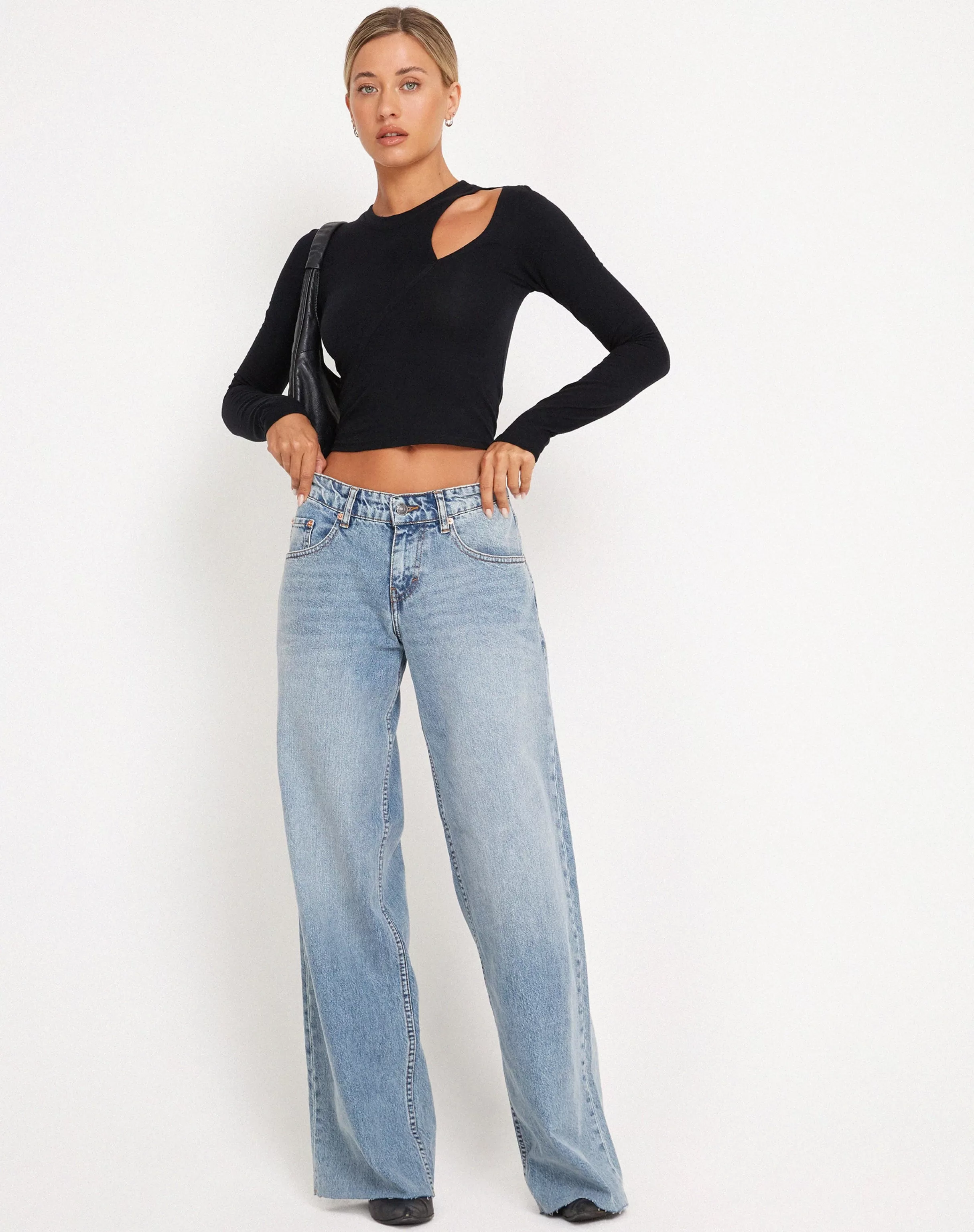 Best Sale Roomy Extra Wide Raw Hem Low Rise Jeans In Vintage Blue Wash JEANS | ROOMY JEANS