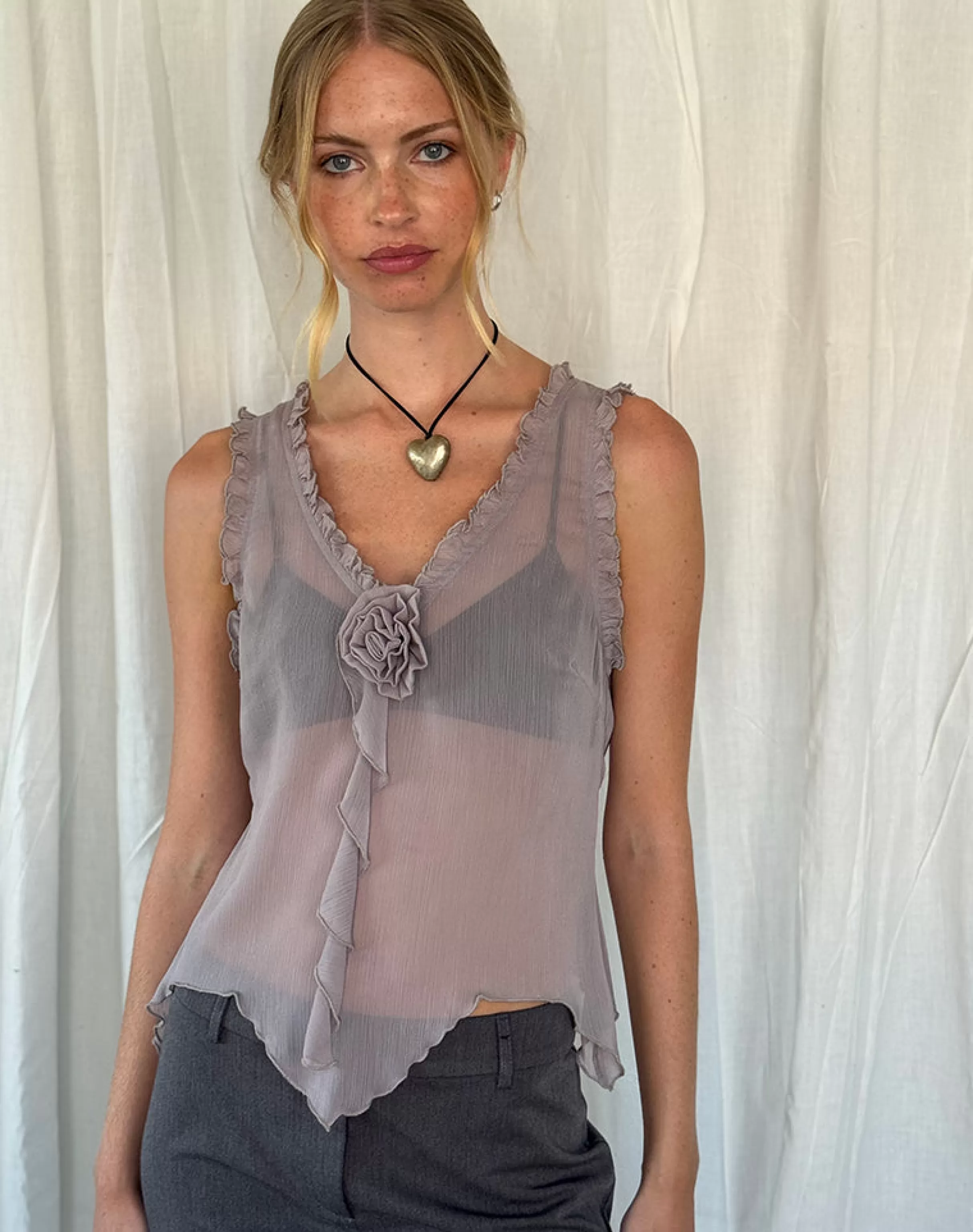 Shop Rosalinda Top In Chiffon Lilac Grey VEST TOPS