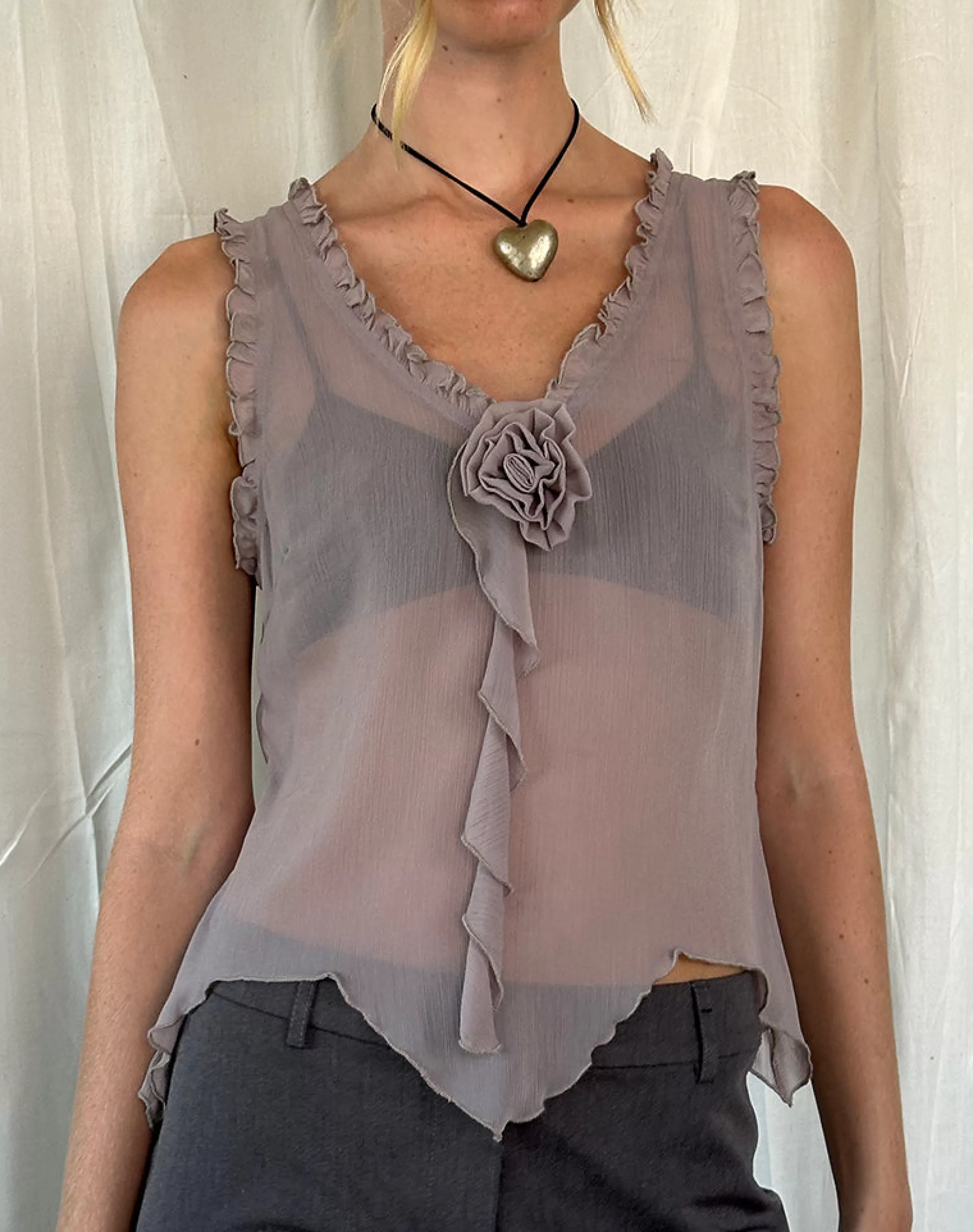 Shop Rosalinda Top In Chiffon Lilac Grey VEST TOPS