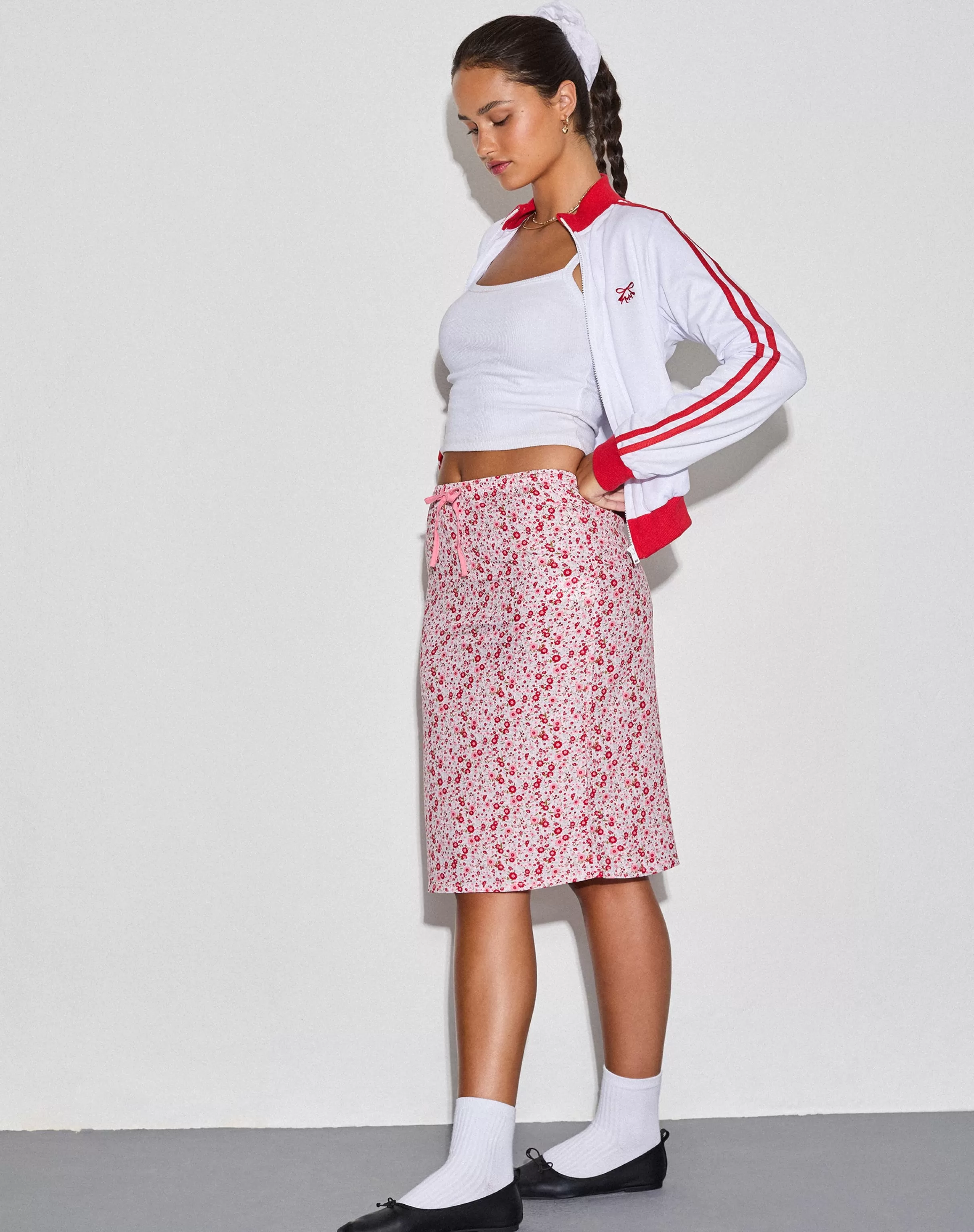 Discount Rujina Midi Skirt In Ditsy Floral Blush Red SALE SKIRTS | PRINTED SKIRTS