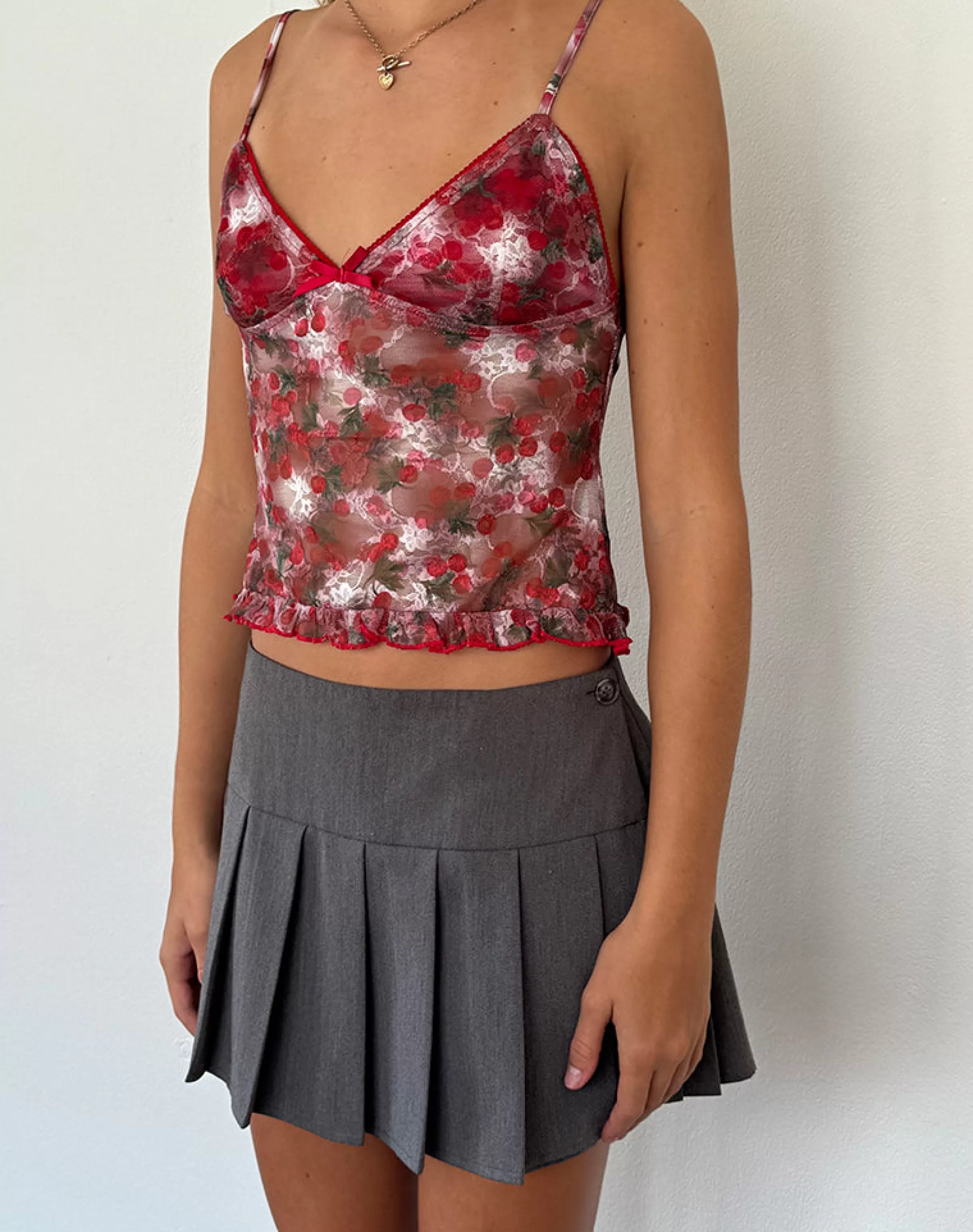 Sale Rumaysa Top In Printed Lace Cherry BISOUS | GOING OUT TOPS