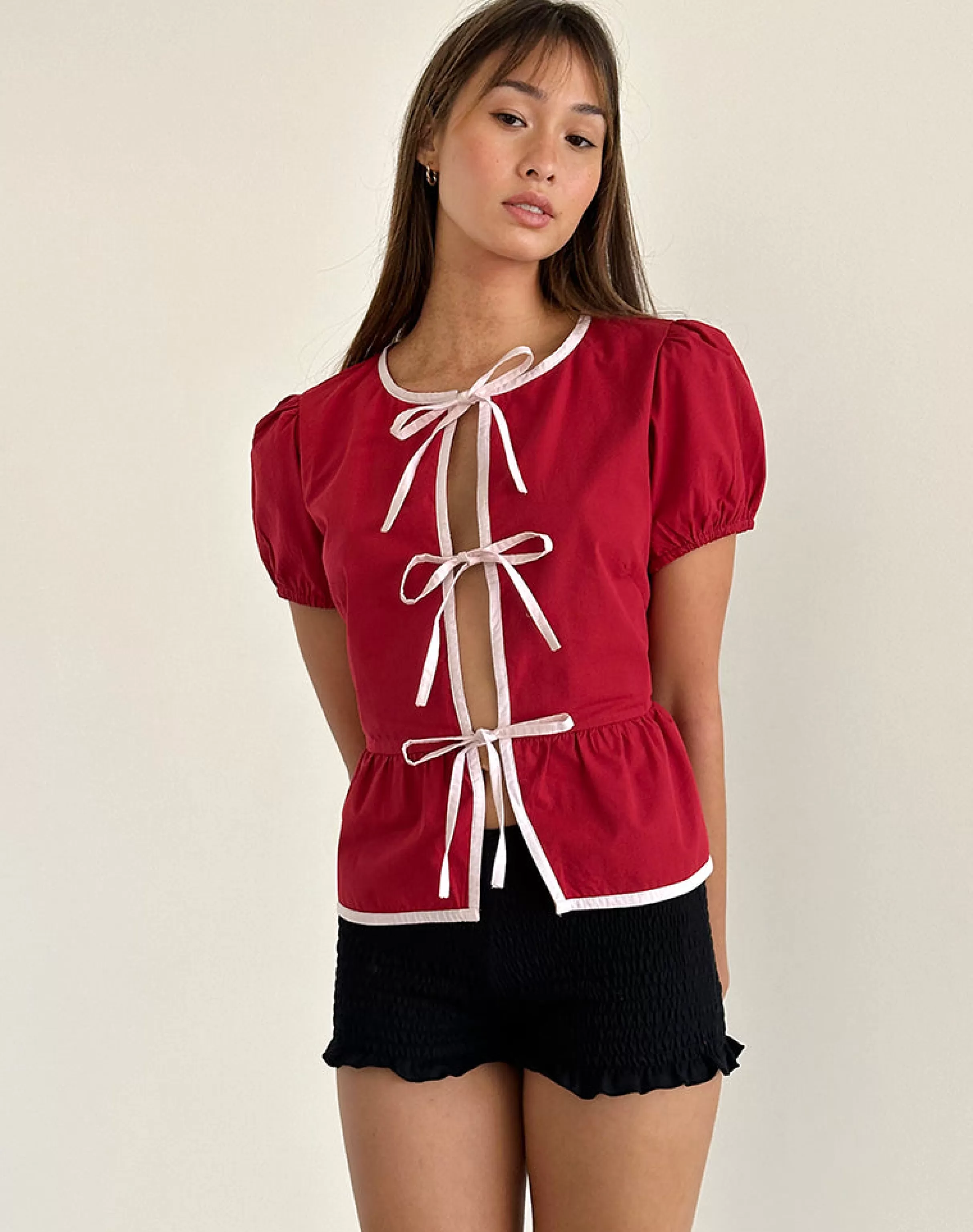 Clearance Ryota Tie Front Blouse In GOING OUT TOPS | SHIRTS AND BLOUSES