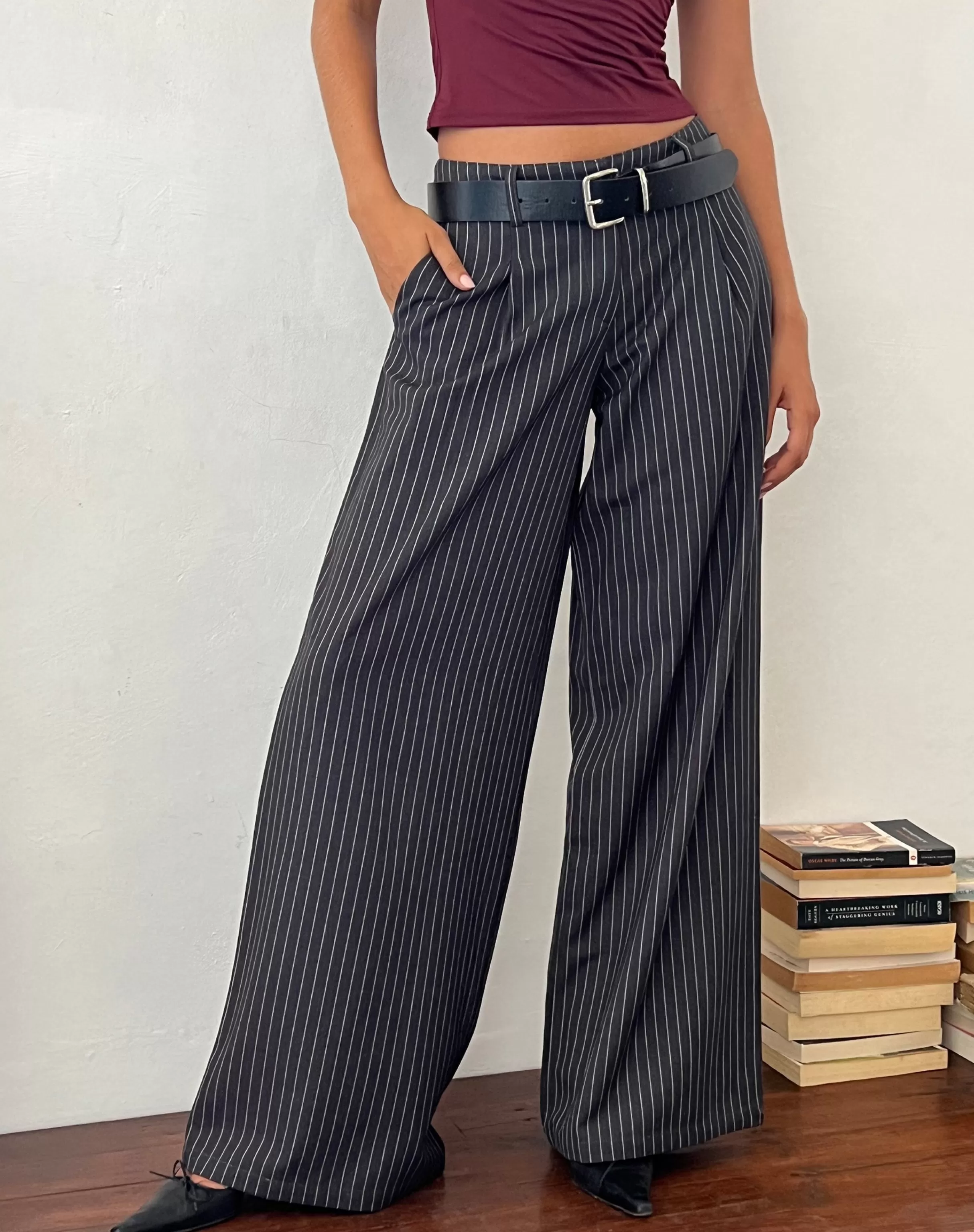 Shop Sagawa Tailored Trouser In Dark Grey Pinstripe TAILORING | TAILORED TROUSERS