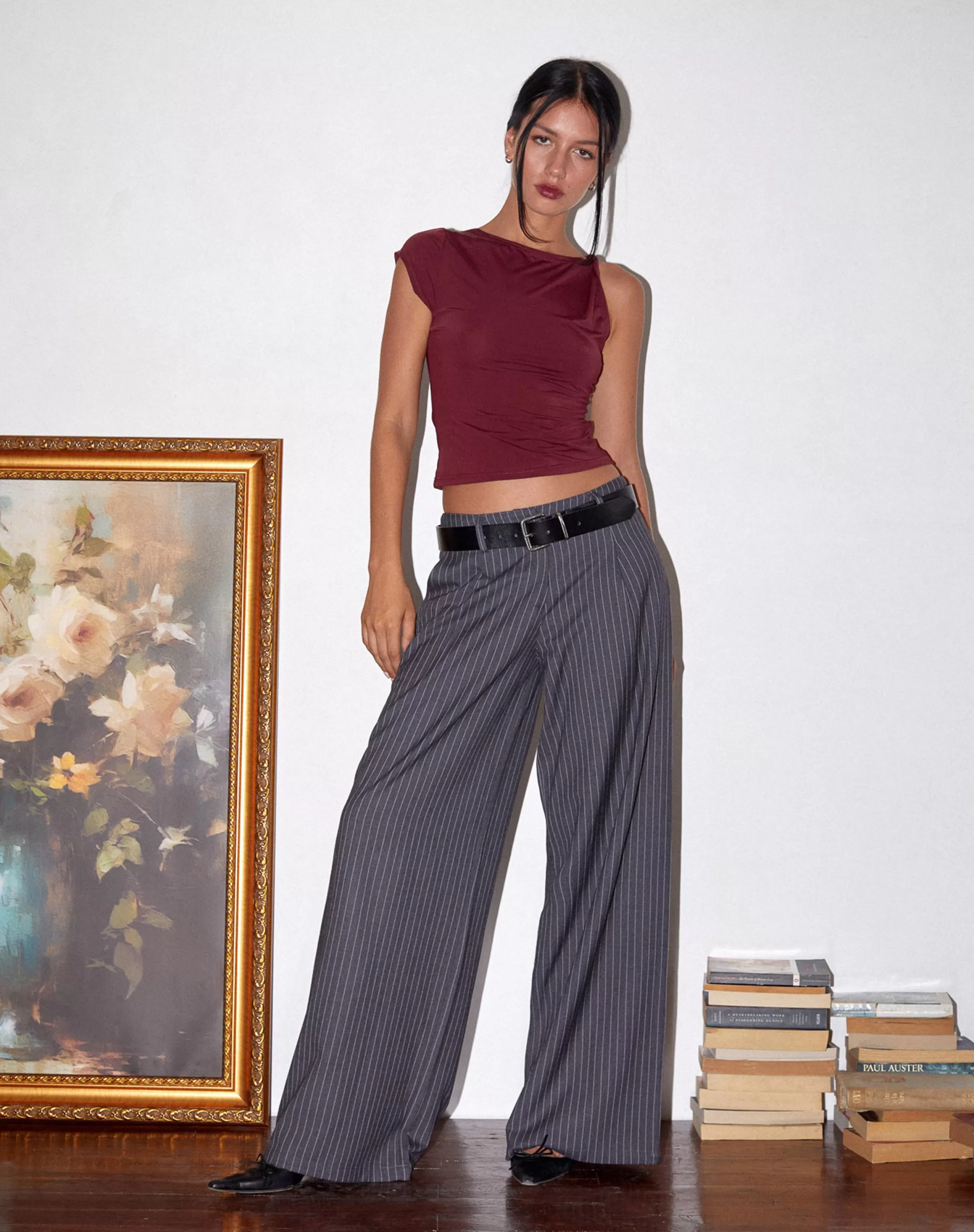 Shop Sagawa Tailored Trouser In Dark Grey Pinstripe TAILORING | TAILORED TROUSERS