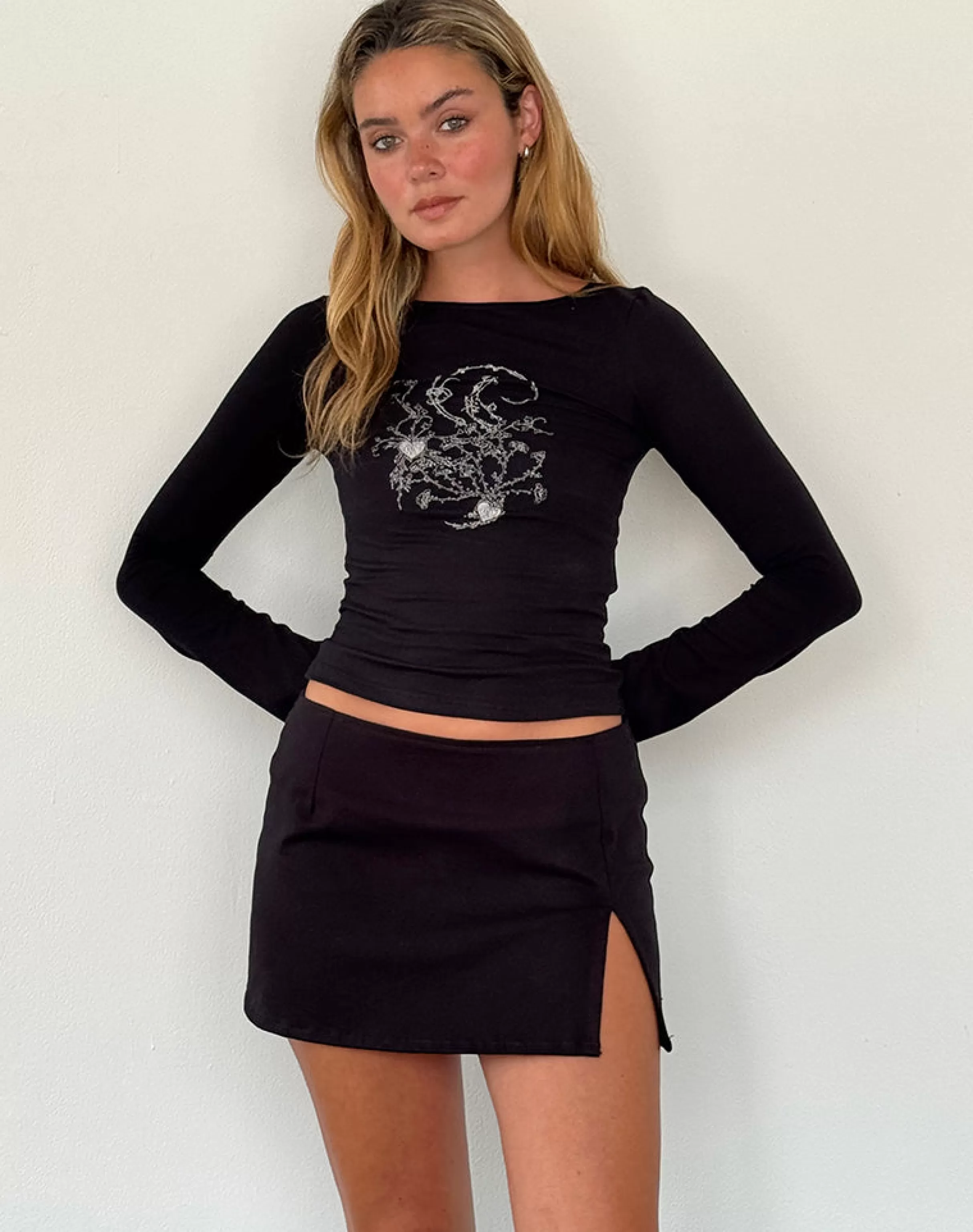 Discount Salaka Long Sleeve Top In Black Script Heart Graphic LONG SLEEVE TOPS