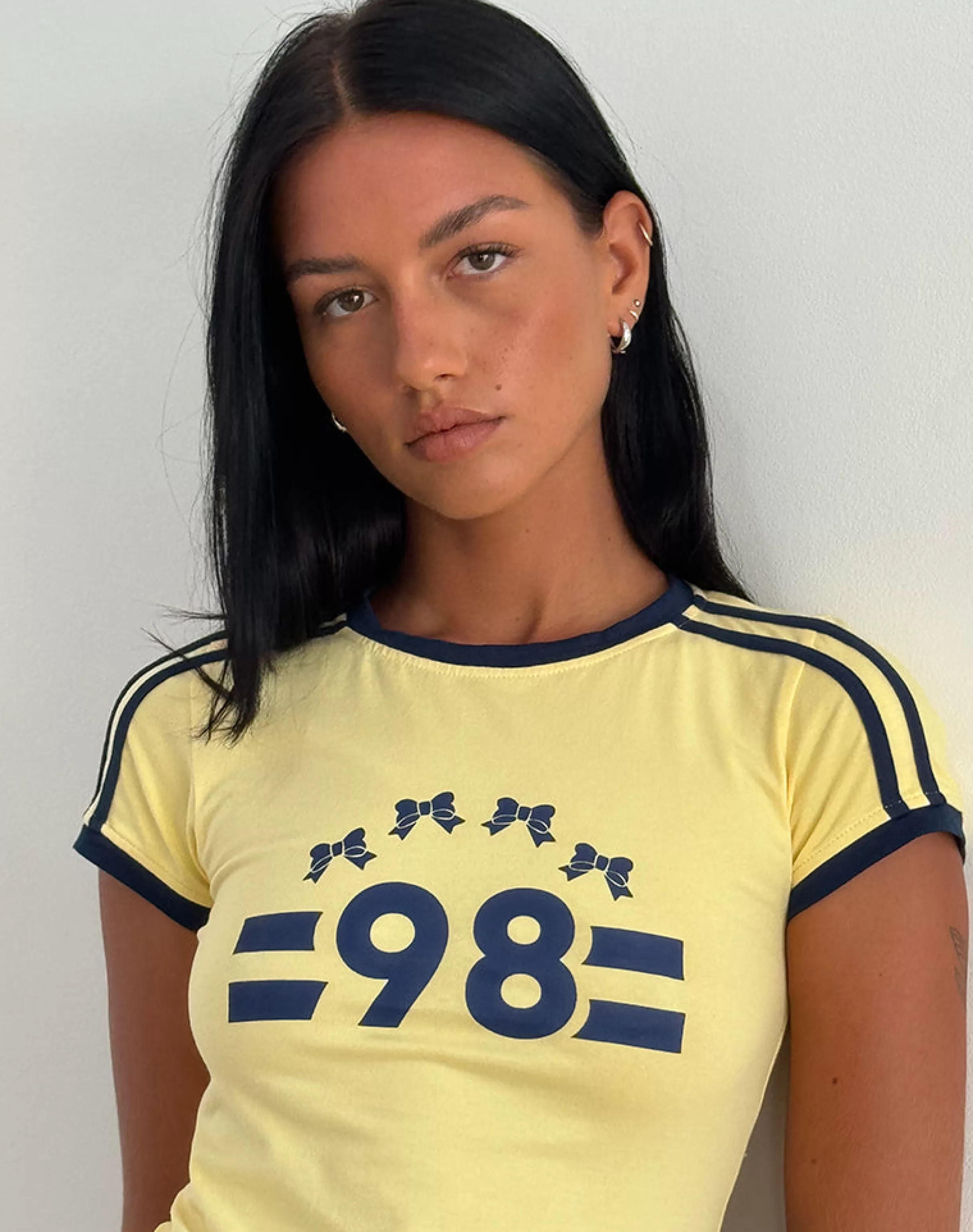 Cheap Salda Tee In Lemonade With Navy Binding And '98' Emb TEES | PRINTED TOPS