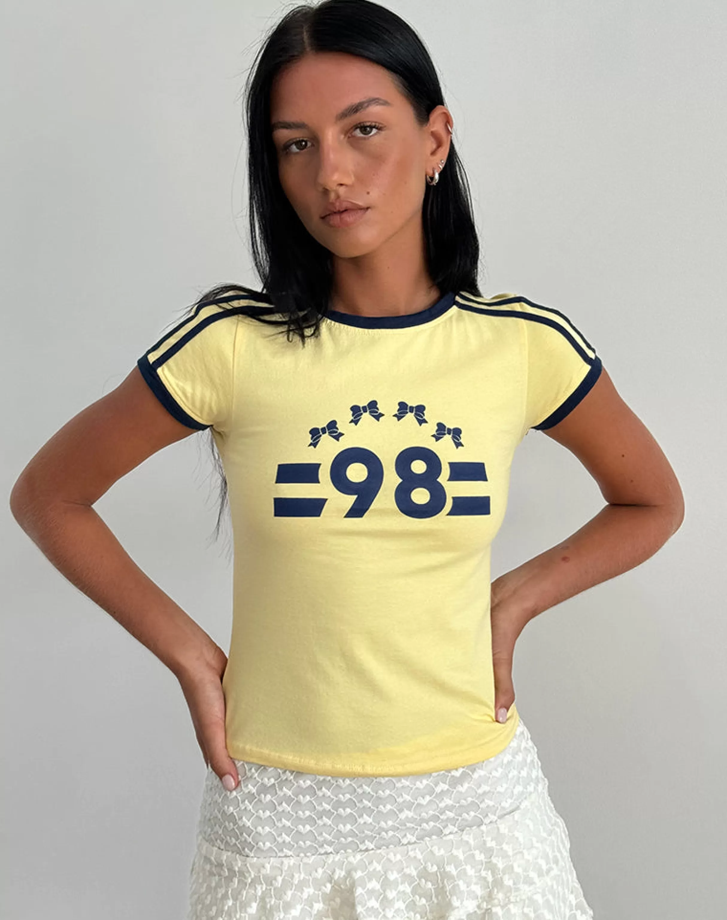 Cheap Salda Tee In Lemonade With Navy Binding And '98' Emb TEES | PRINTED TOPS