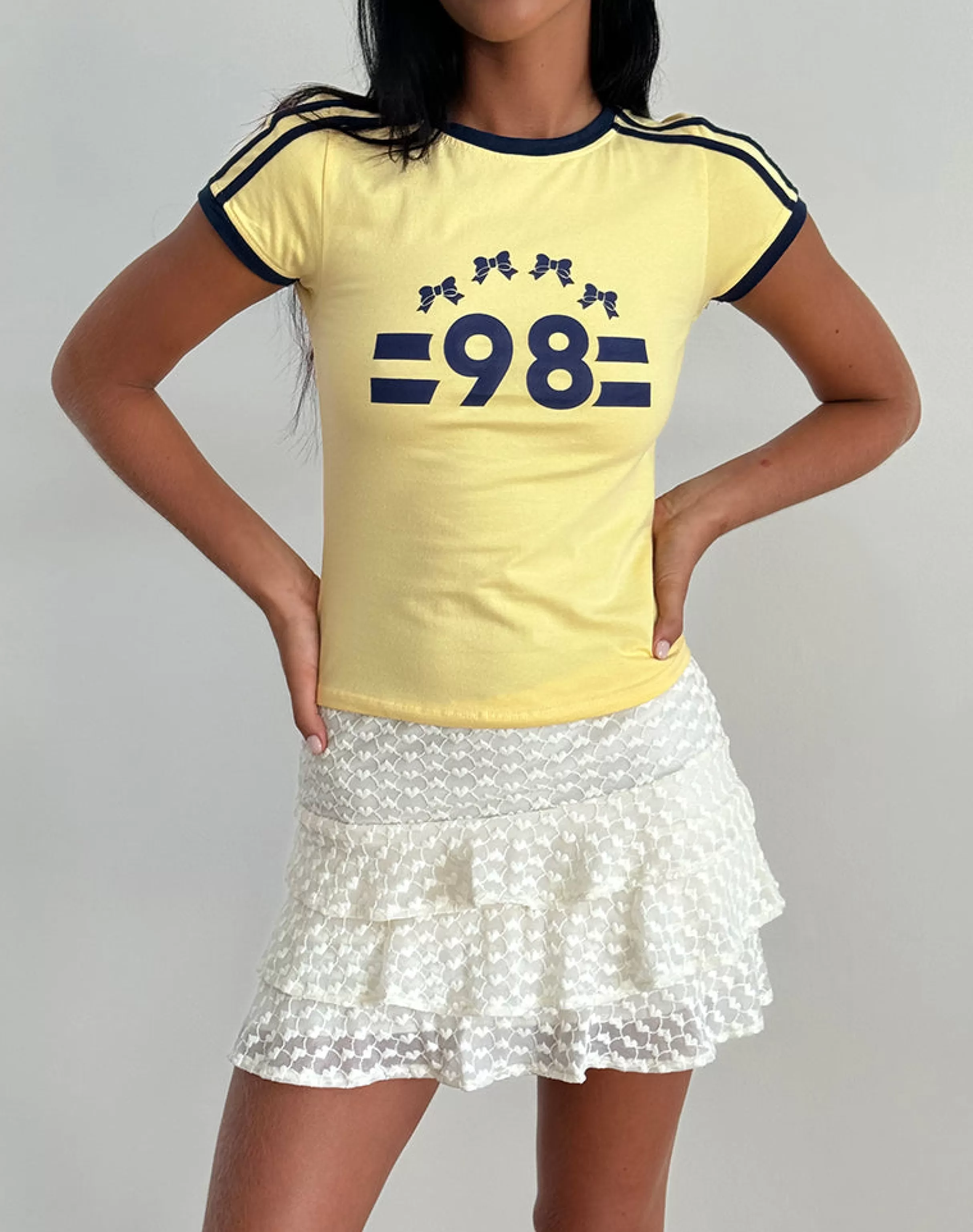 Cheap Salda Tee In Lemonade With Navy Binding And '98' Emb TEES | PRINTED TOPS