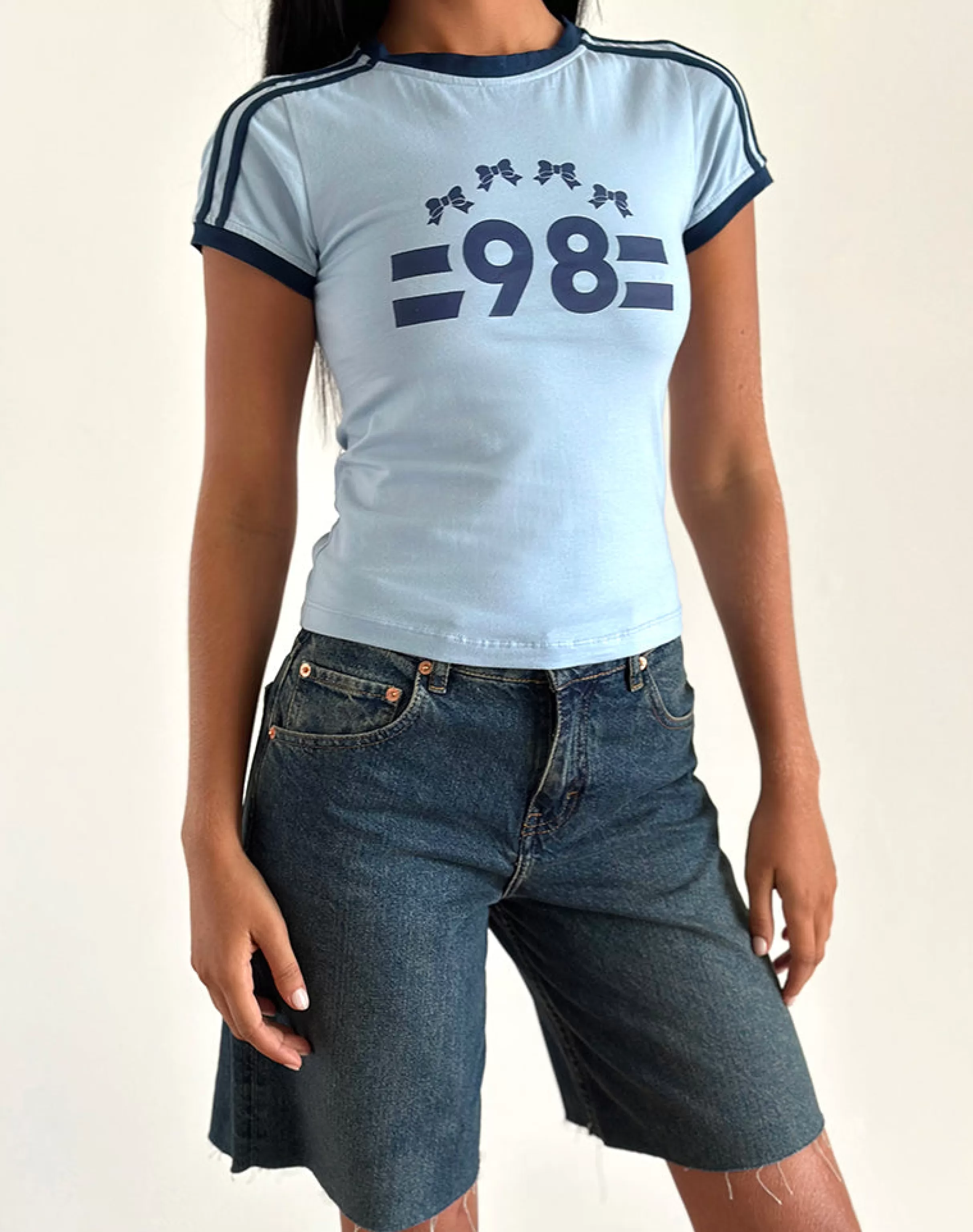 Outlet Salda Tee In Nantucket Blue With Navy Binding  and '98' Emb TEES | PRINTED TOPS