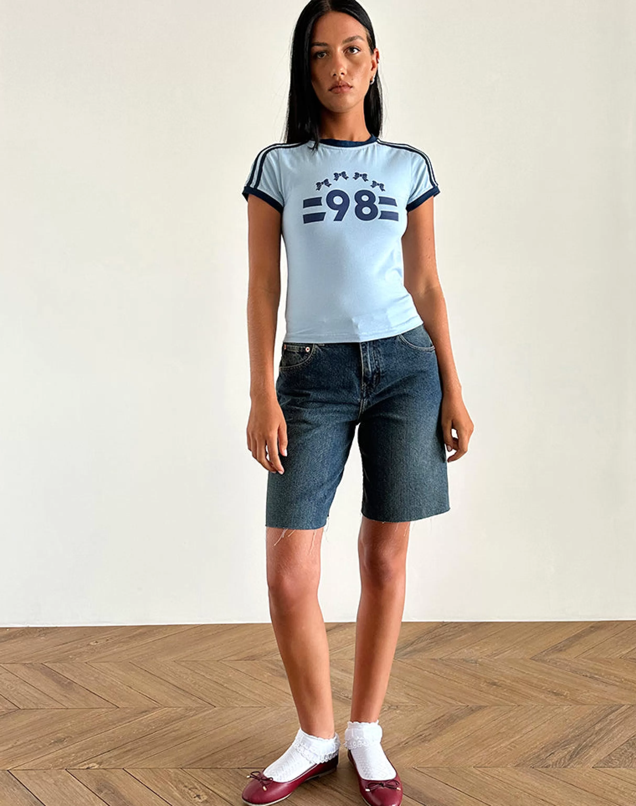 Outlet Salda Tee In Nantucket Blue With Navy Binding  and '98' Emb TEES | PRINTED TOPS