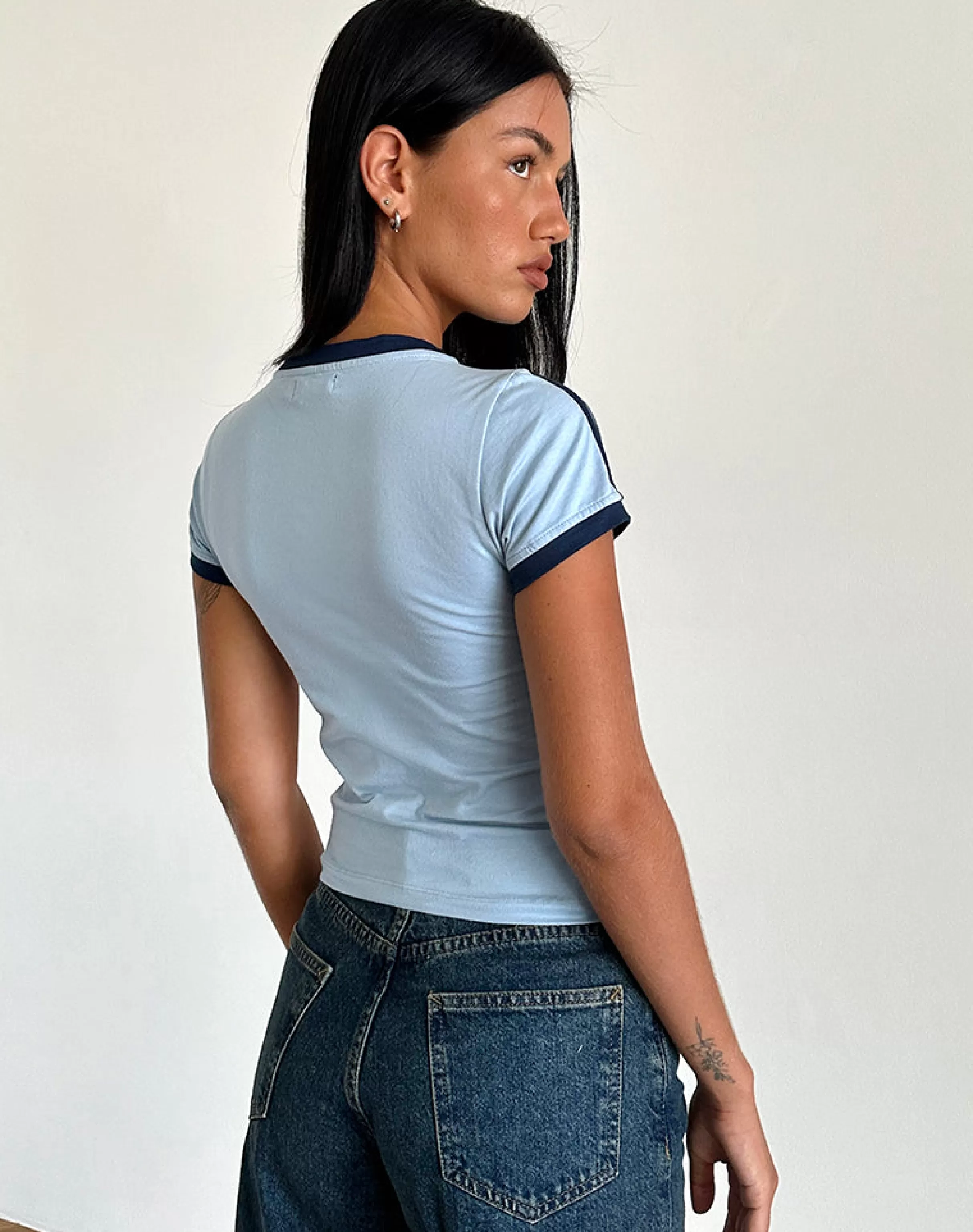 Outlet Salda Tee In Nantucket Blue With Navy Binding  and '98' Emb TEES | PRINTED TOPS
