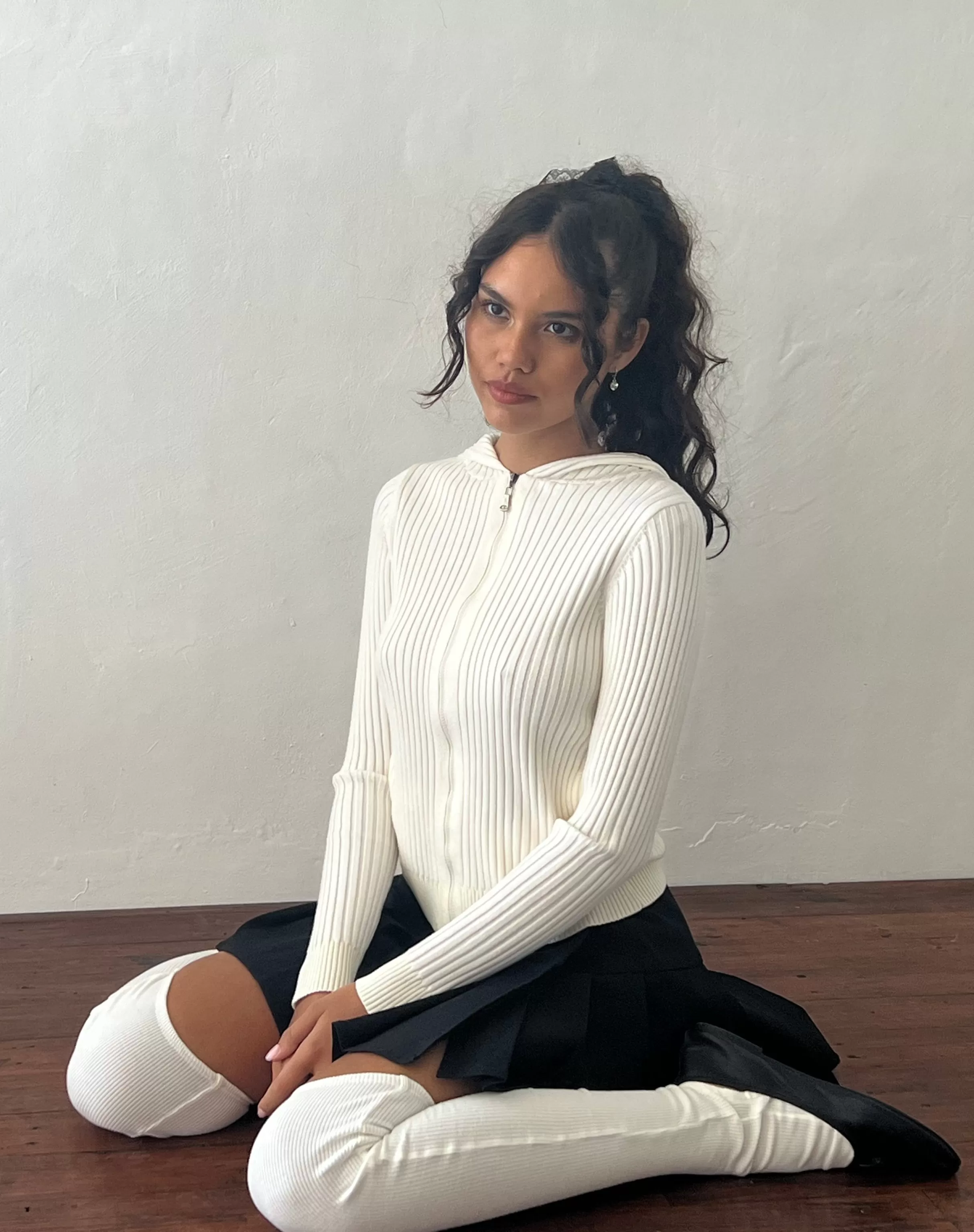 Online Salinas Zip Up Knitted Hoodie In Ivory CARDIGANS