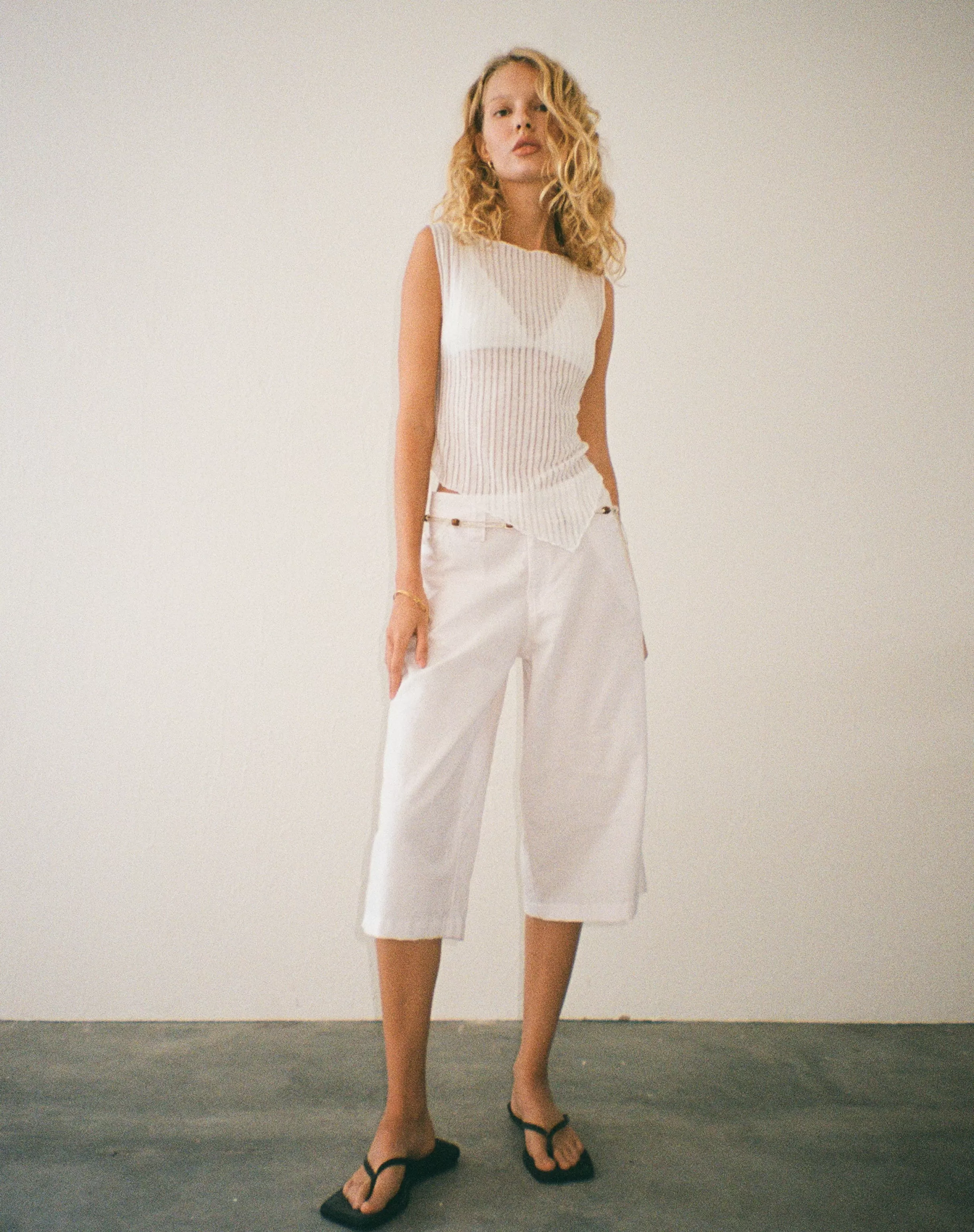 Best Saomy Longline Shorts In White WIDE LEG TROUSERS