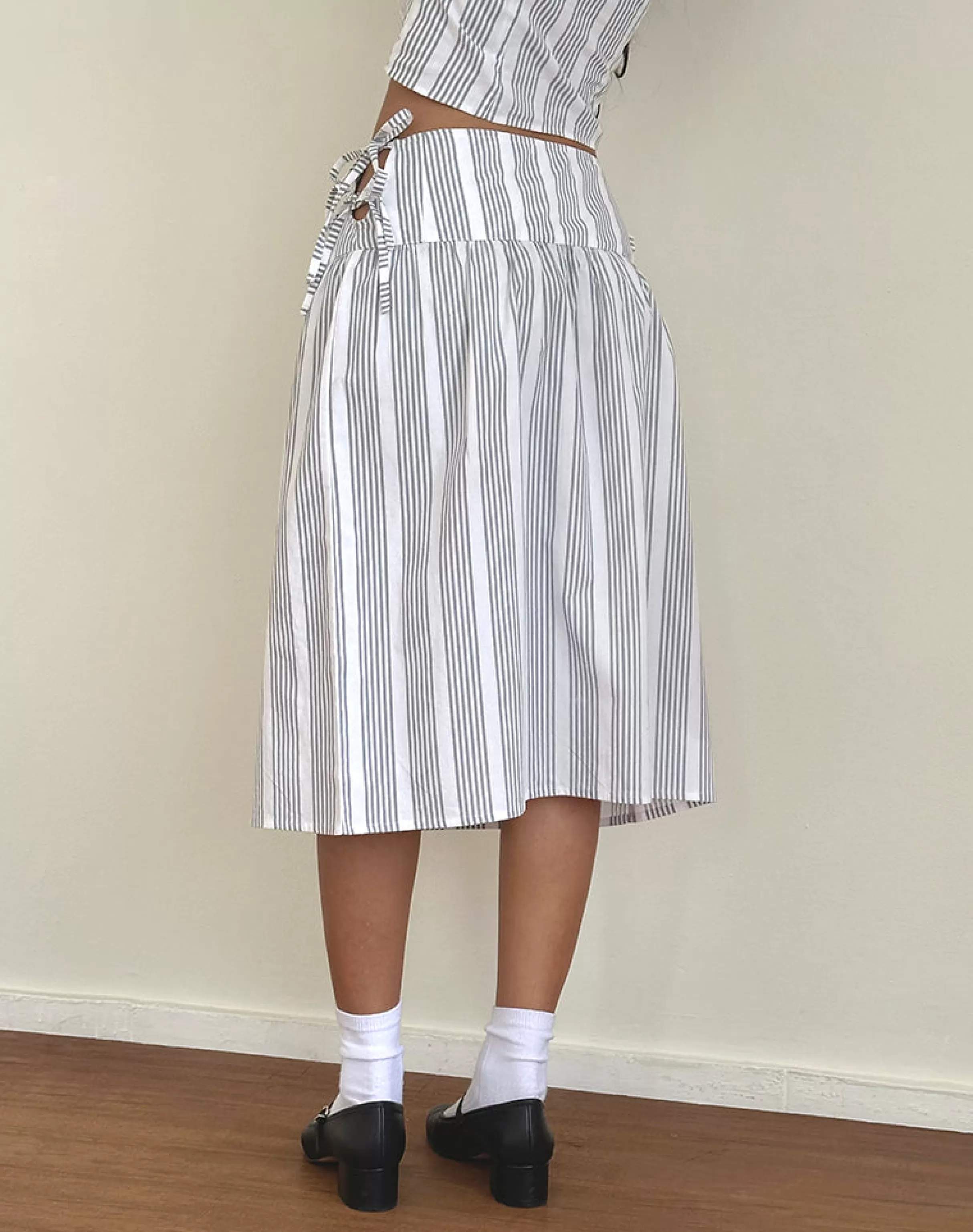 Hot Sasay Midi Skirt In Vertical Grey Stripe SWEET AS PIE | A LINE SKIRTS