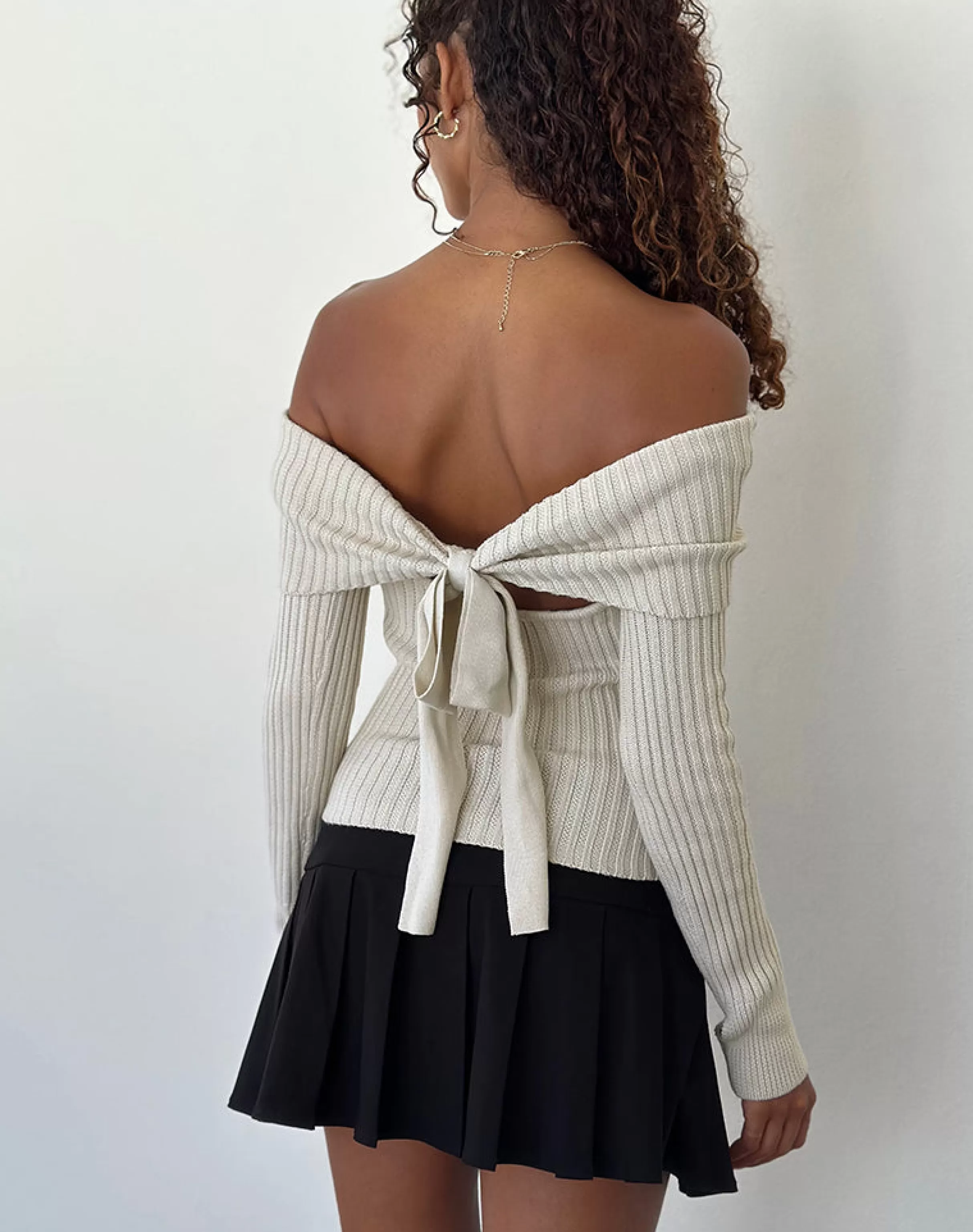 Online Saskia Bardot Bow Back Top In Ivory JUMPERS | LONG SLEEVE TOPS