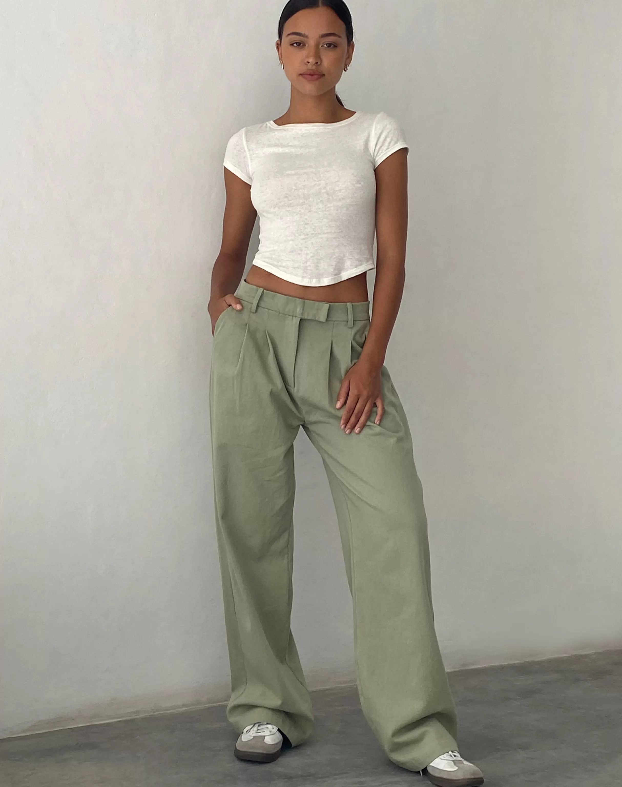 Hot Satria Extra Wide Trouser In Sage TAILORING | SALE TROUSERS