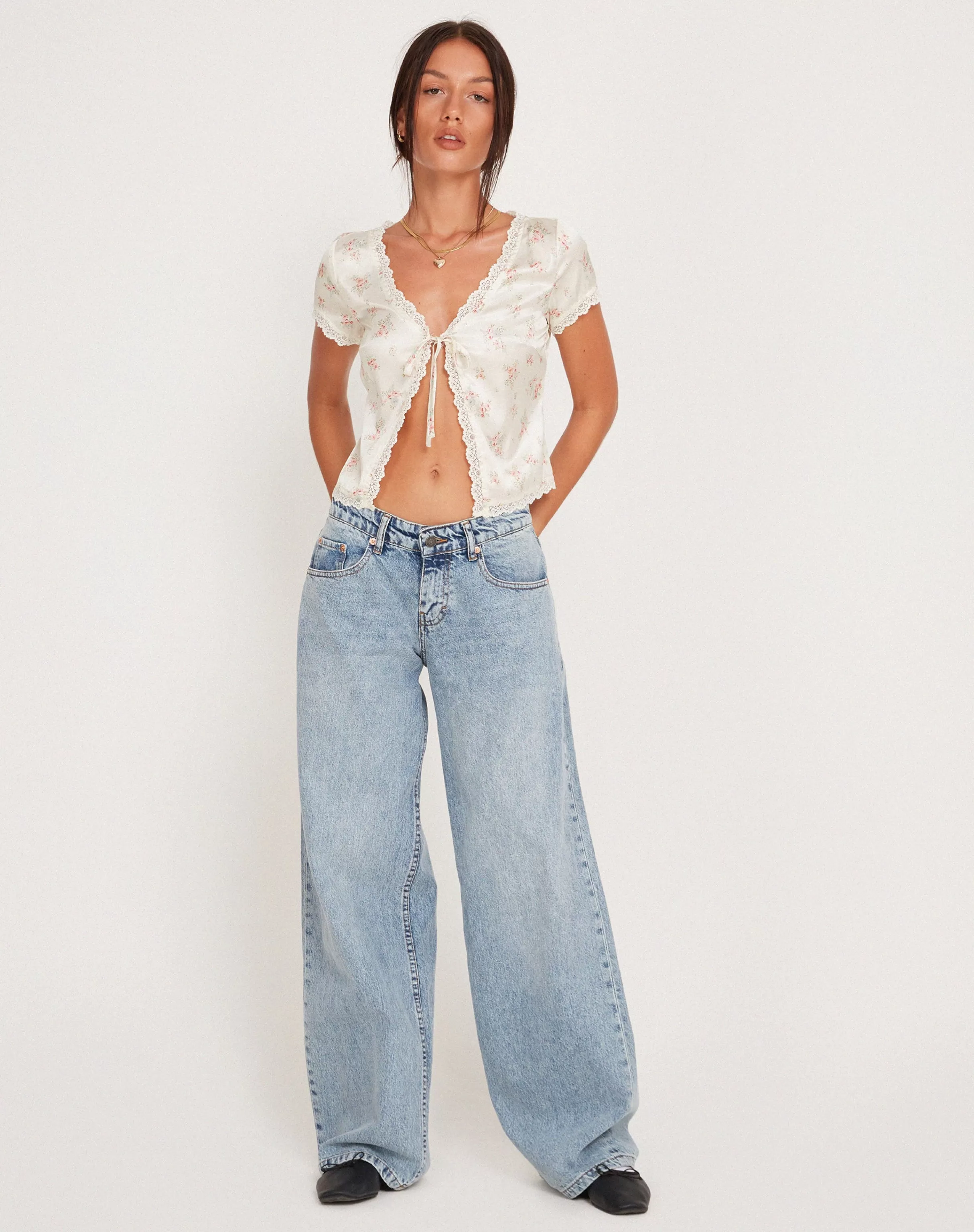 Flash Sale Selene Tie Front Top In Satin Vintage Rose Garland SALE TOPS | PRINTED TOPS