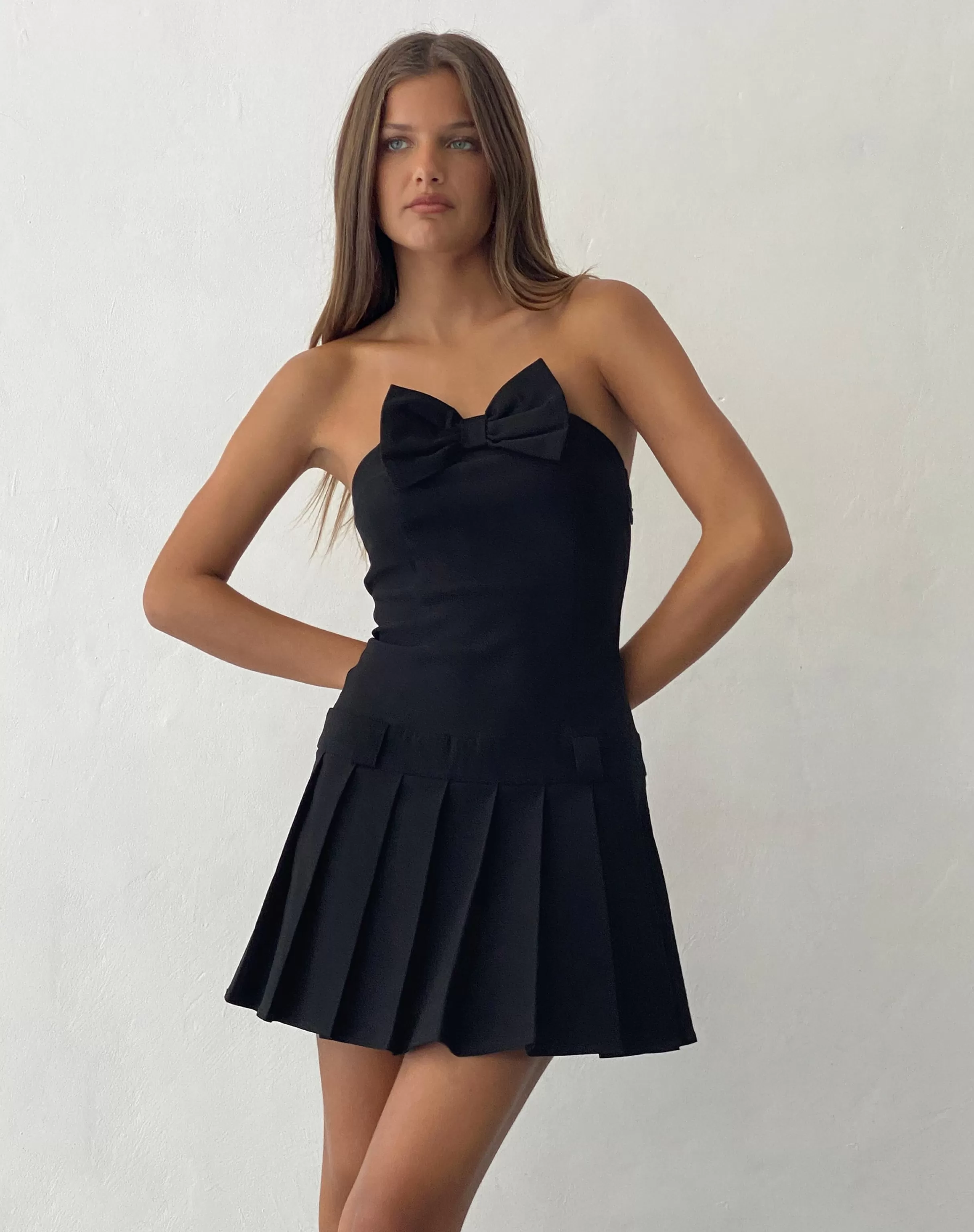 Hot Seroja Bow Front Mini Dress In Black Tailoring TAILORING | SALE DRESSES