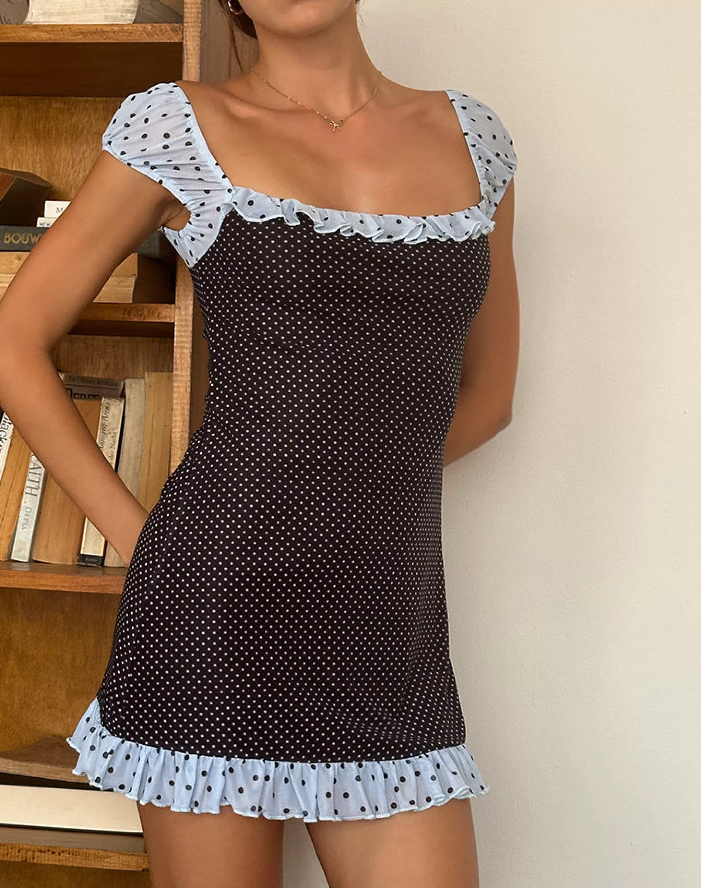 Store Sevda Mini Dress In Blue Black Basic Polka BISOUS | PARTY DRESSES