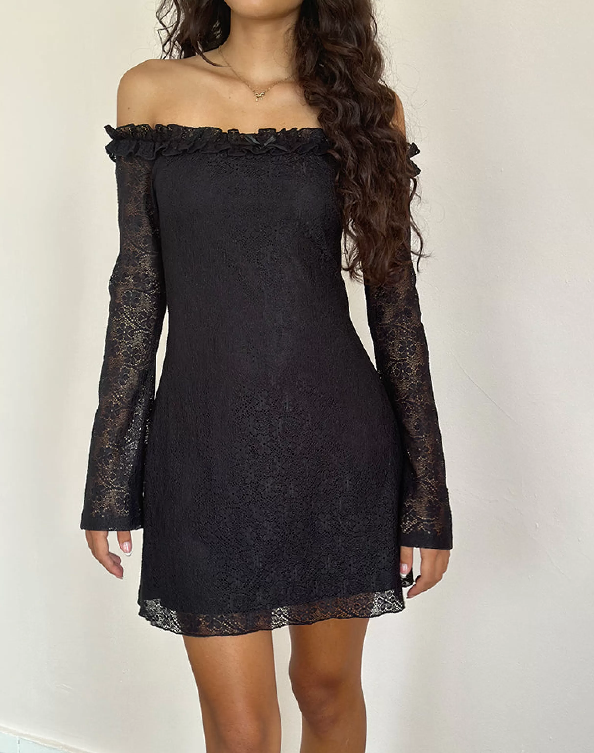 Store Severine Bardot Mini Dress Lace Black PARTY DRESSES | LITTLE BLACK DRESSES