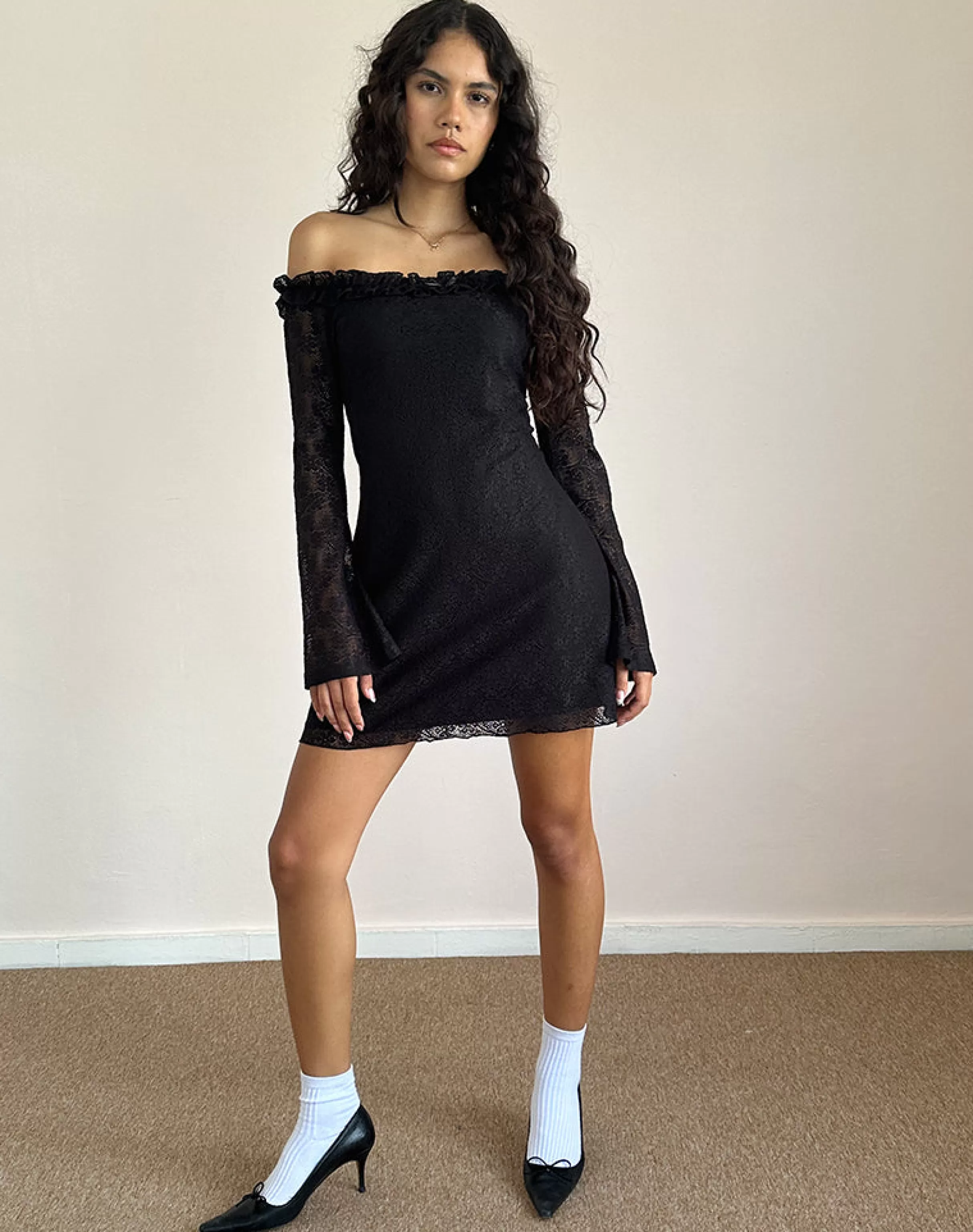 Store Severine Bardot Mini Dress Lace Black PARTY DRESSES | LITTLE BLACK DRESSES