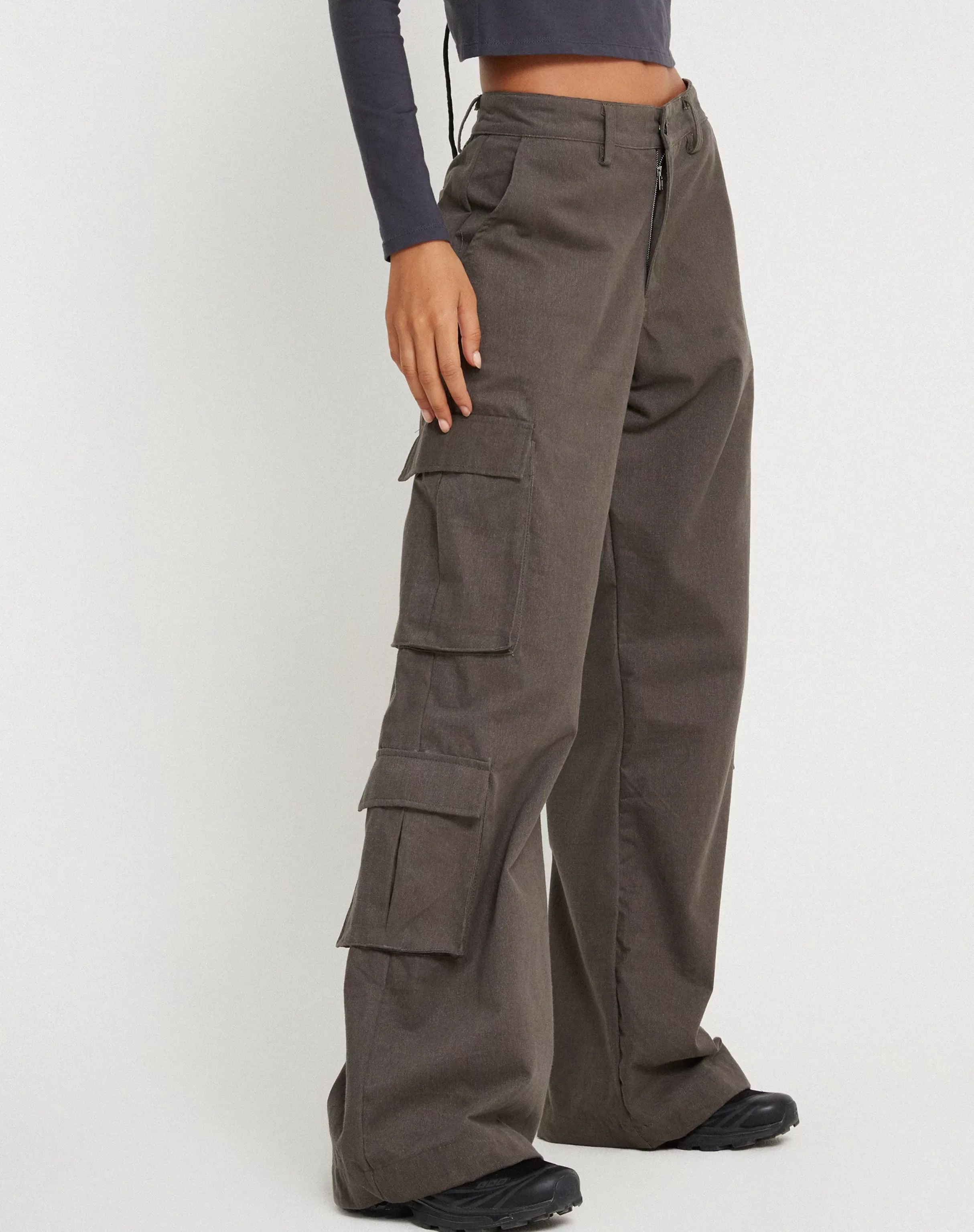 Hot Shan Wide Leg Trouser In Dark Grey WIDE LEG TROUSERS