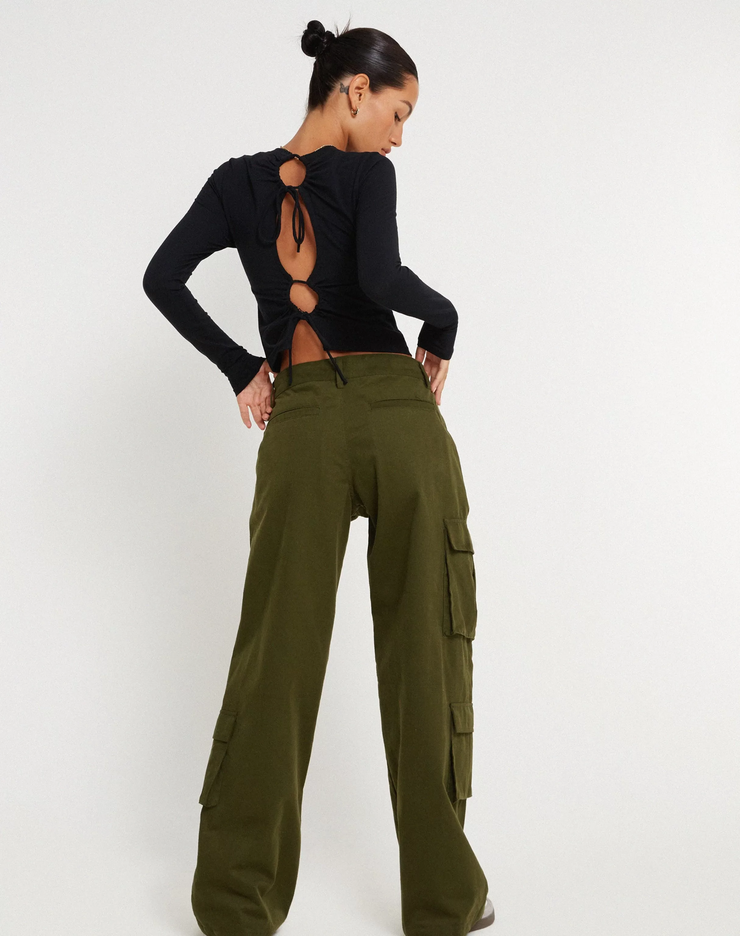 Shop Shan Wide Leg Trouser In Dark Olive SALE TROUSERS | WIDE LEG TROUSERS