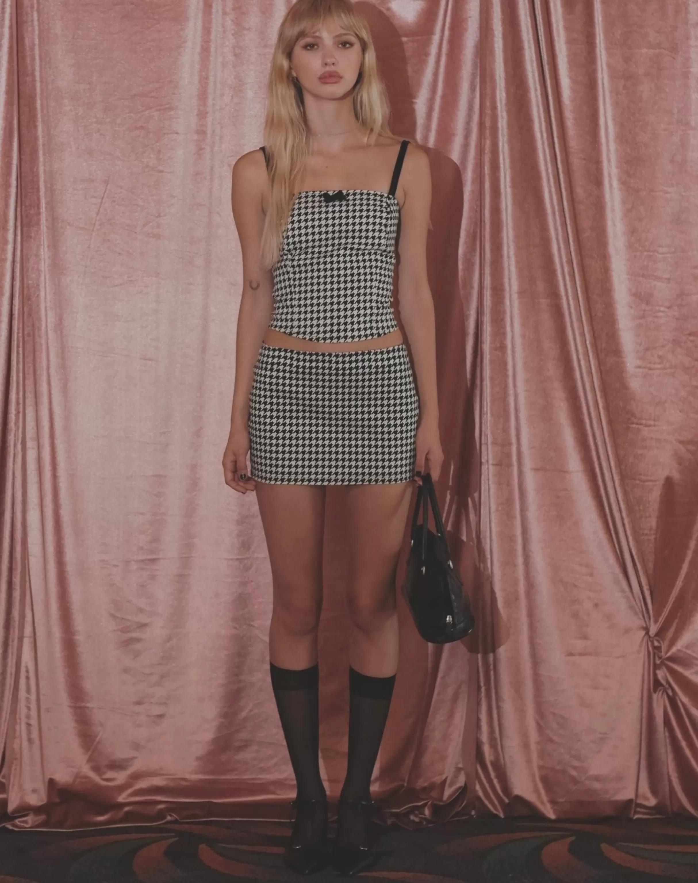 Hot Shika Corset Top In Monochrome Dogtooth CO-ORDS | PRINTED TOPS
