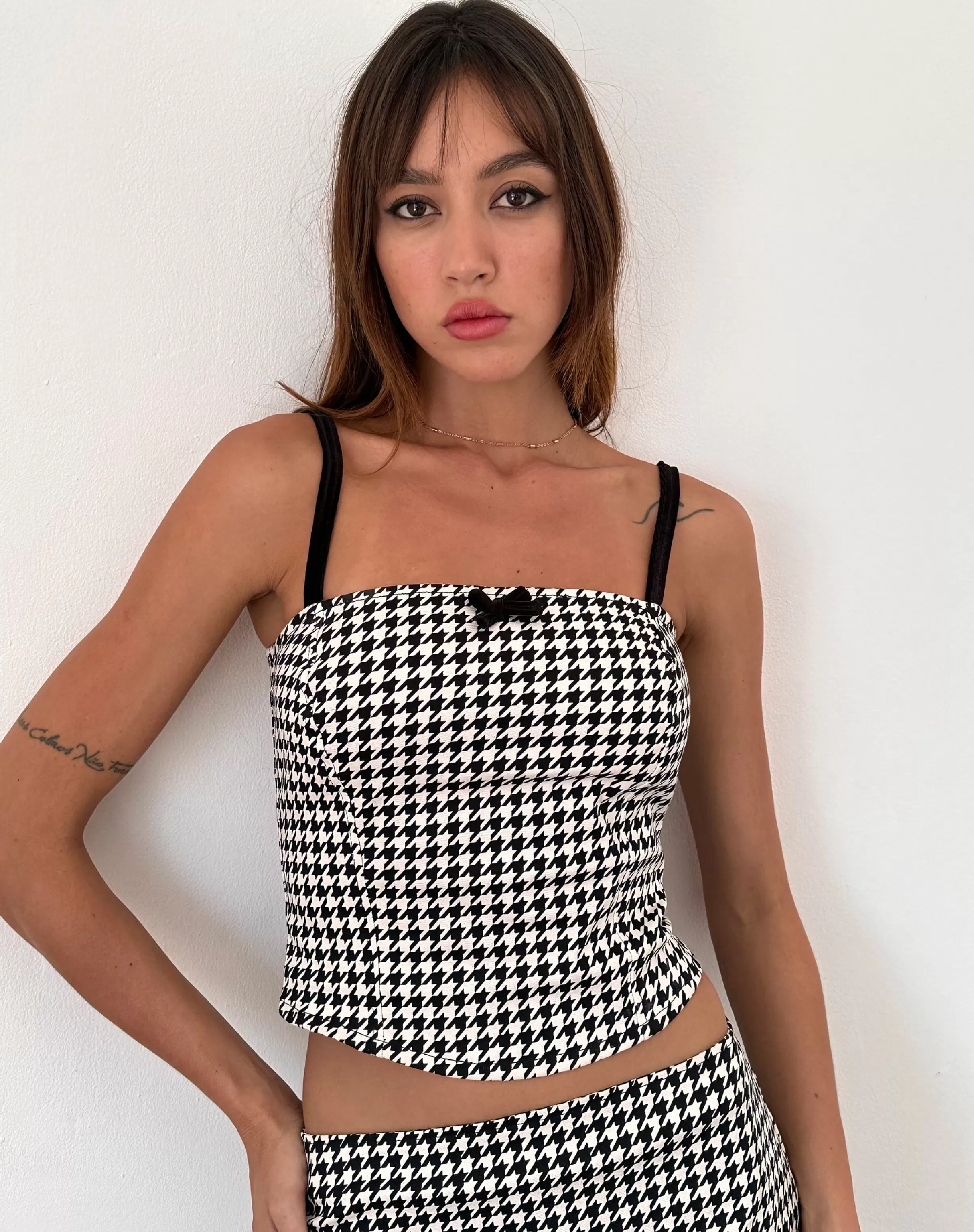 Hot Shika Corset Top In Monochrome Dogtooth CO-ORDS | PRINTED TOPS
