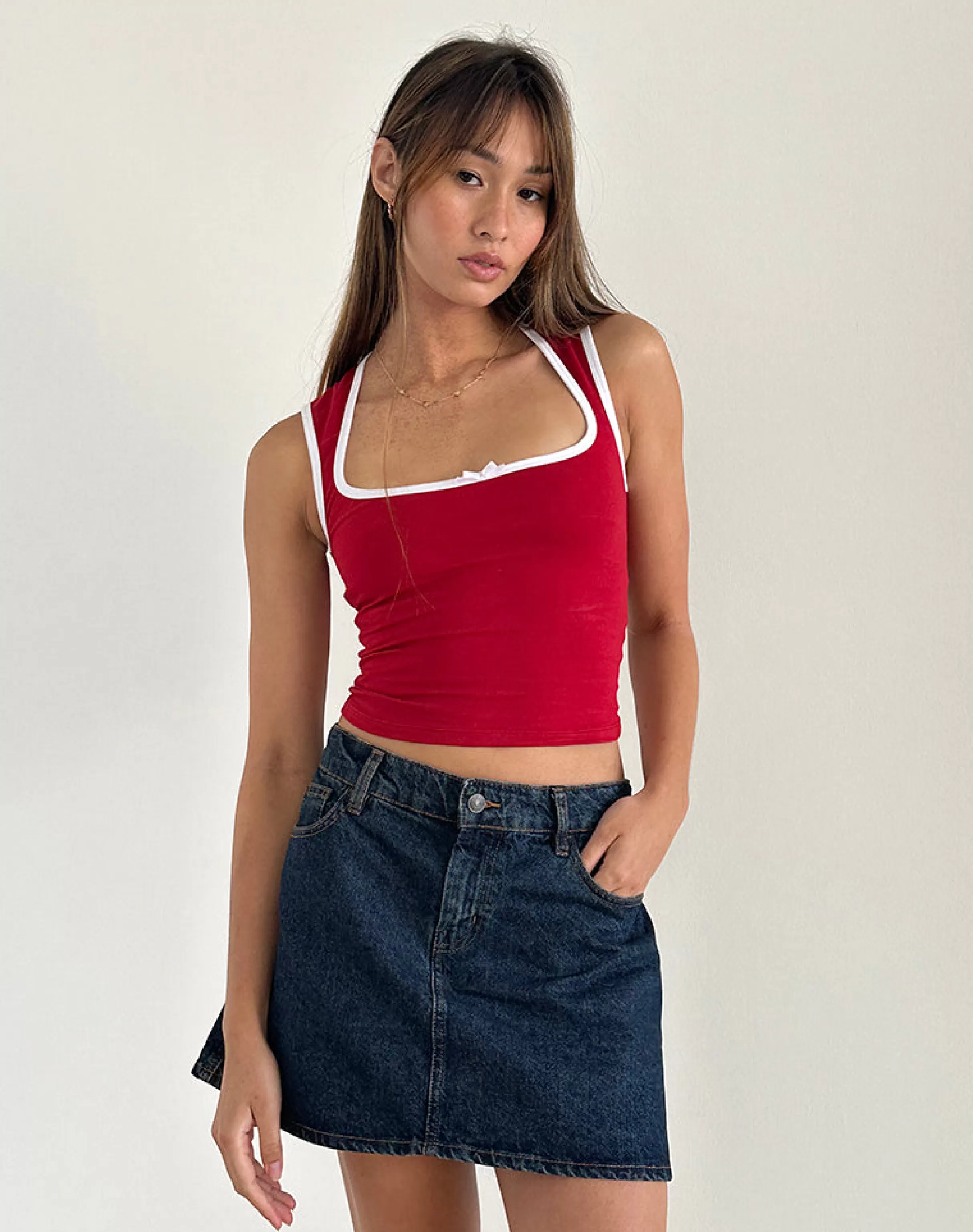 Sale Shinju Top In Adrenaline Red With White Binding BASIC TOPS | VEST TOPS