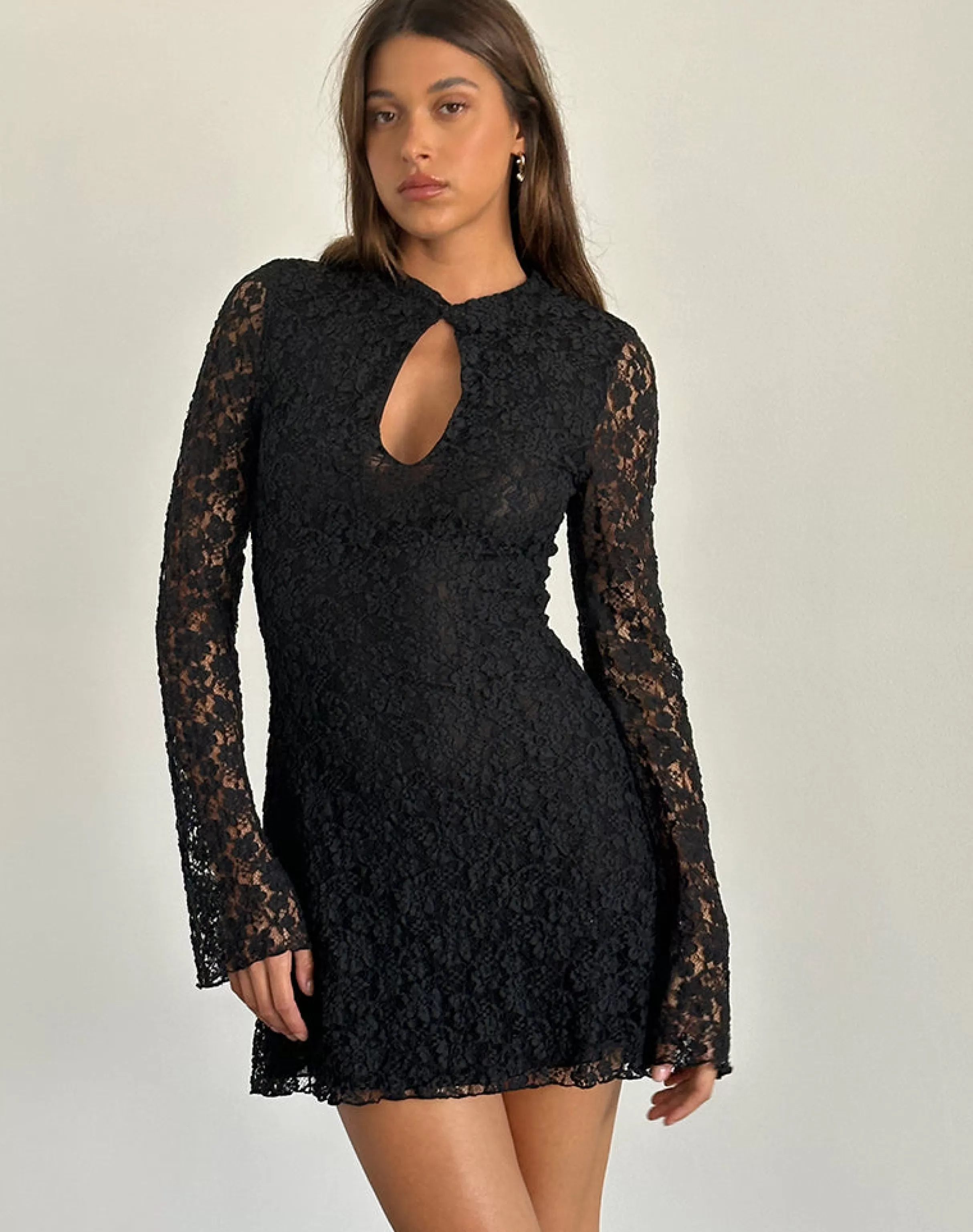 Cheap Silvanna Keyhole Mini Dress In LITTLE BLACK DRESSES | LONG SLEEVE DRESSES