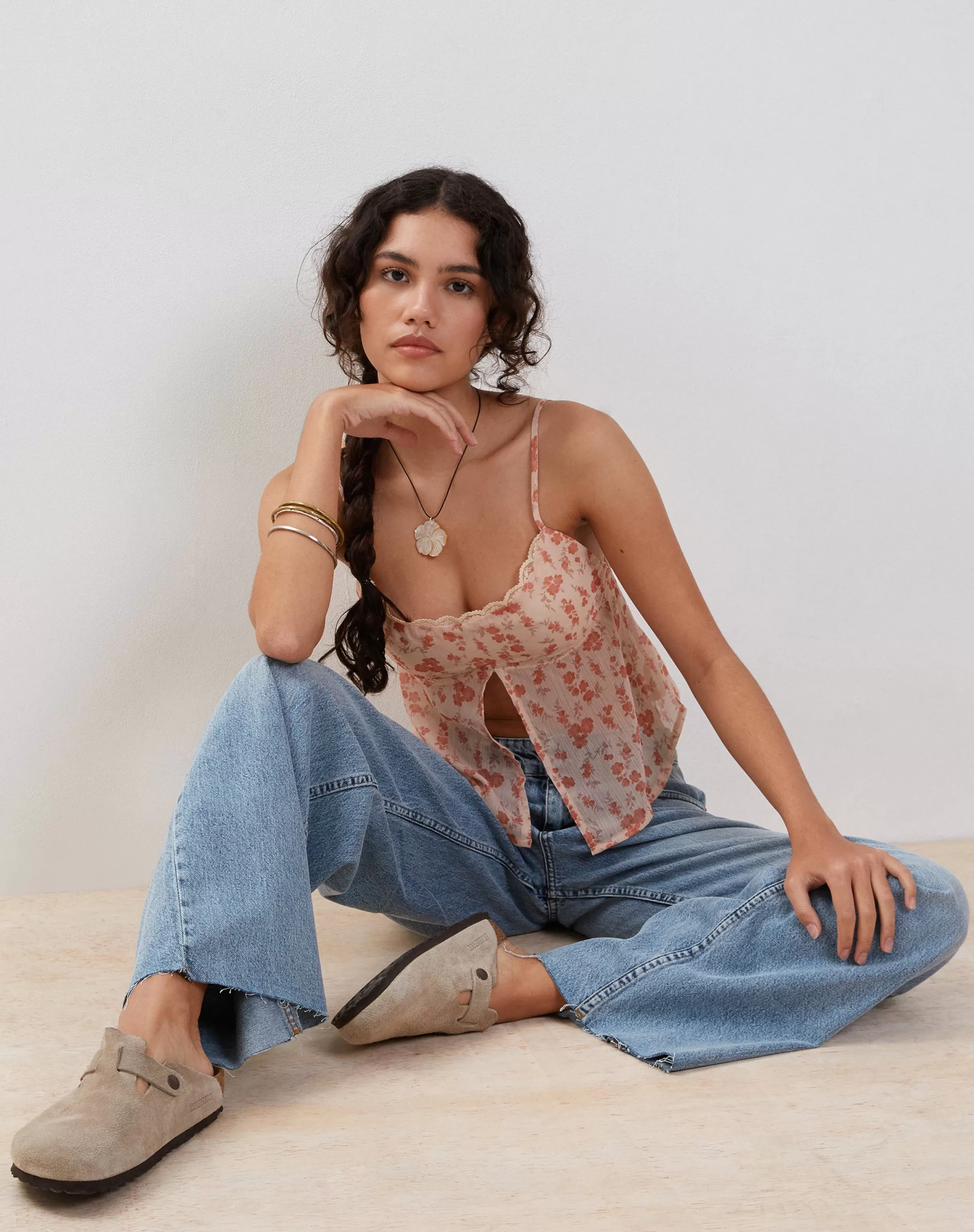 Fashion Slavina Cami Butterfly Top In Peach Cherry Blossom PRINTED TOPS