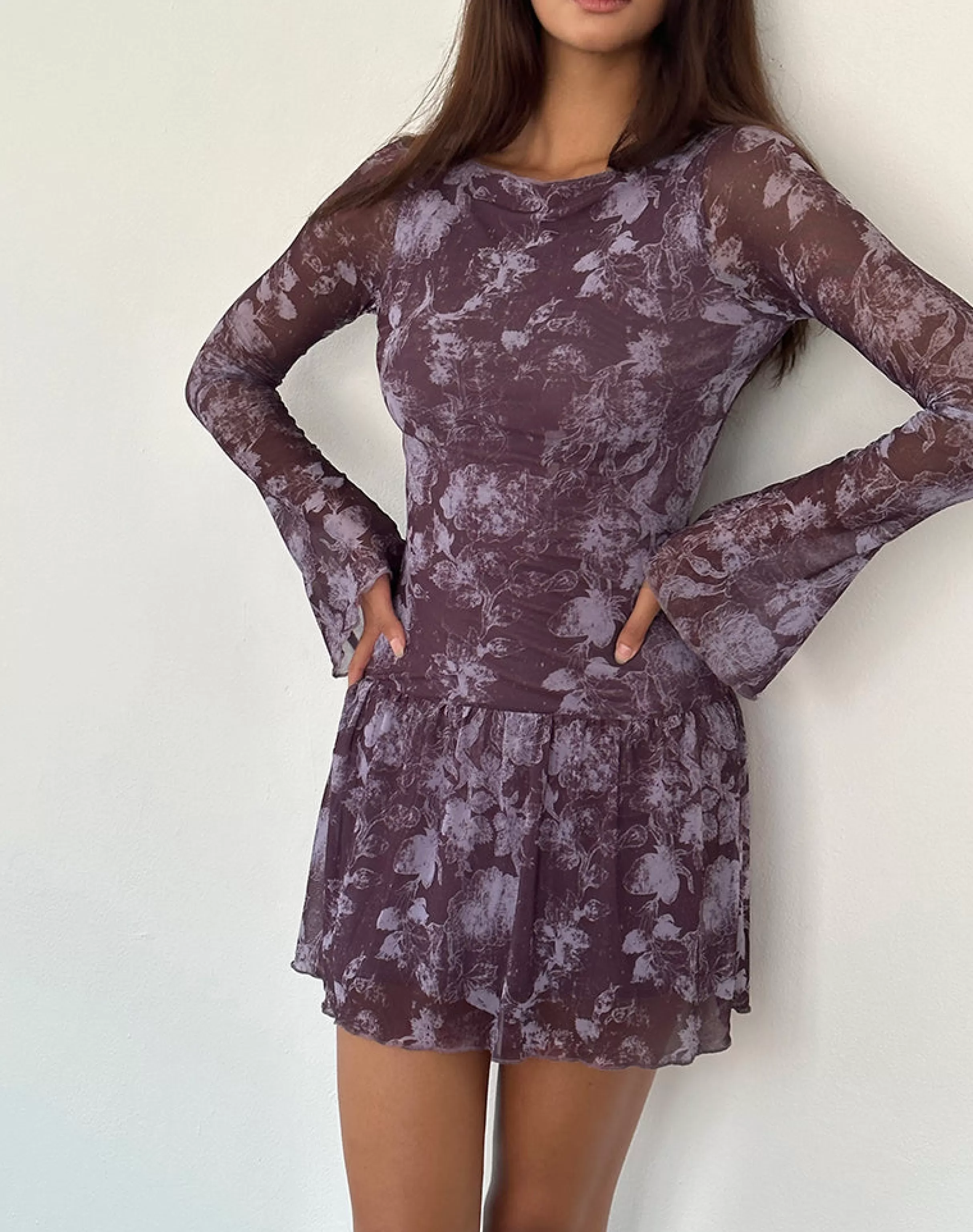 Online Sonata Mini Dress In Botanic Sketch Purple PRINTED DRESSES | LONG SLEEVE DRESSES