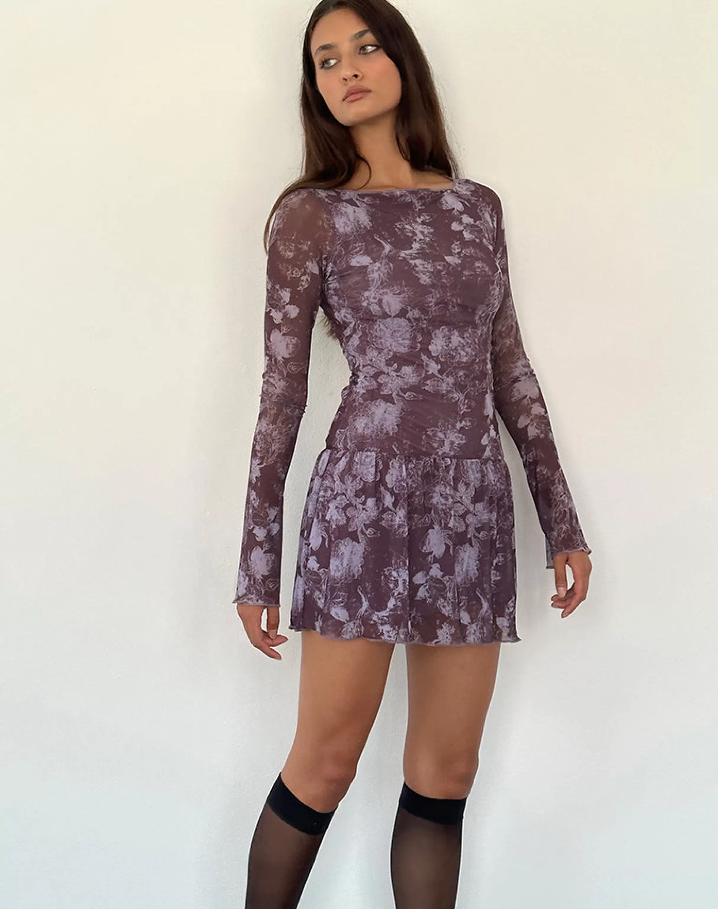 Online Sonata Mini Dress In Botanic Sketch Purple PRINTED DRESSES | LONG SLEEVE DRESSES