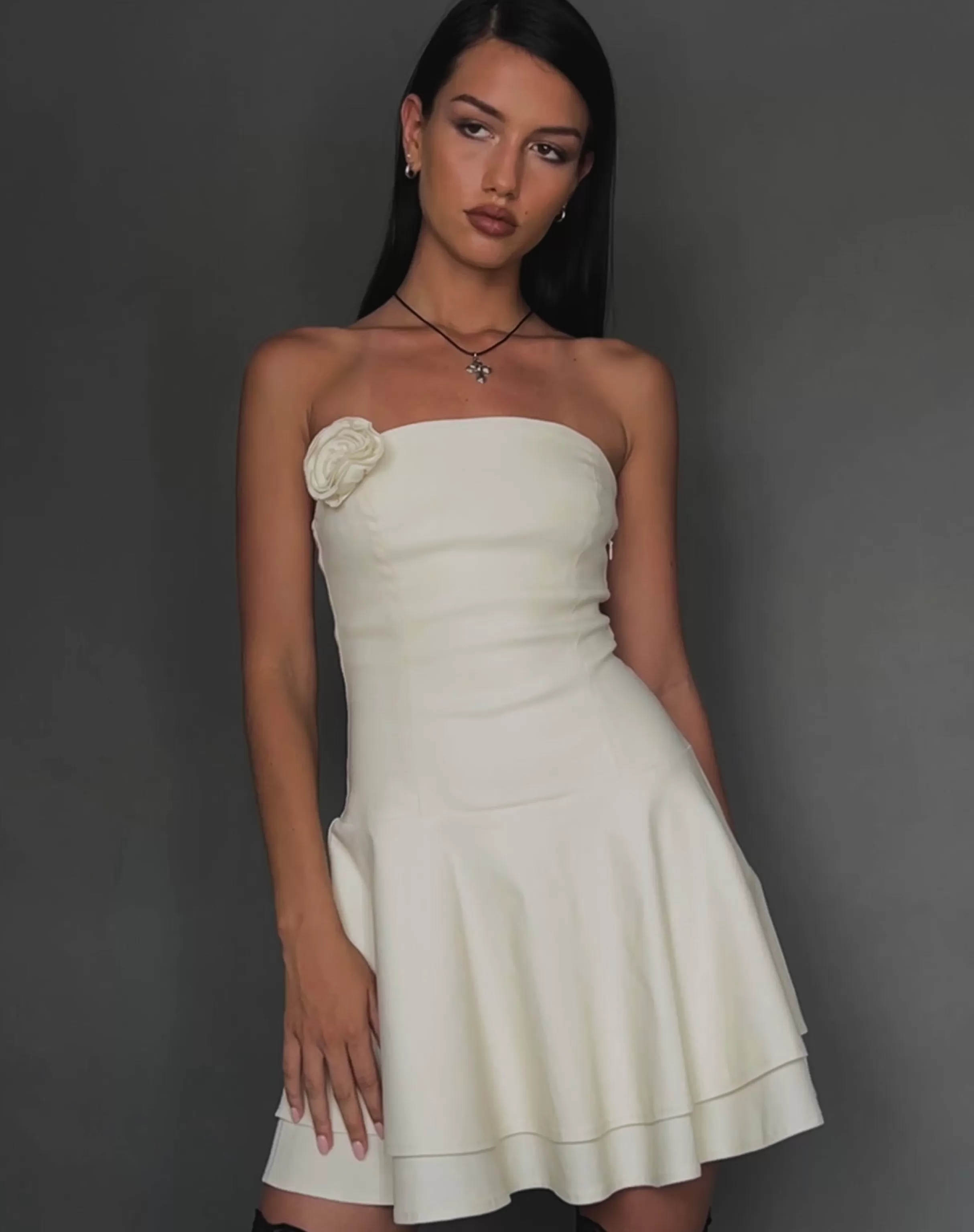 Flash Sale Striata Mini Dress In Cream With Rosette And Lace Back SALE DRESSES