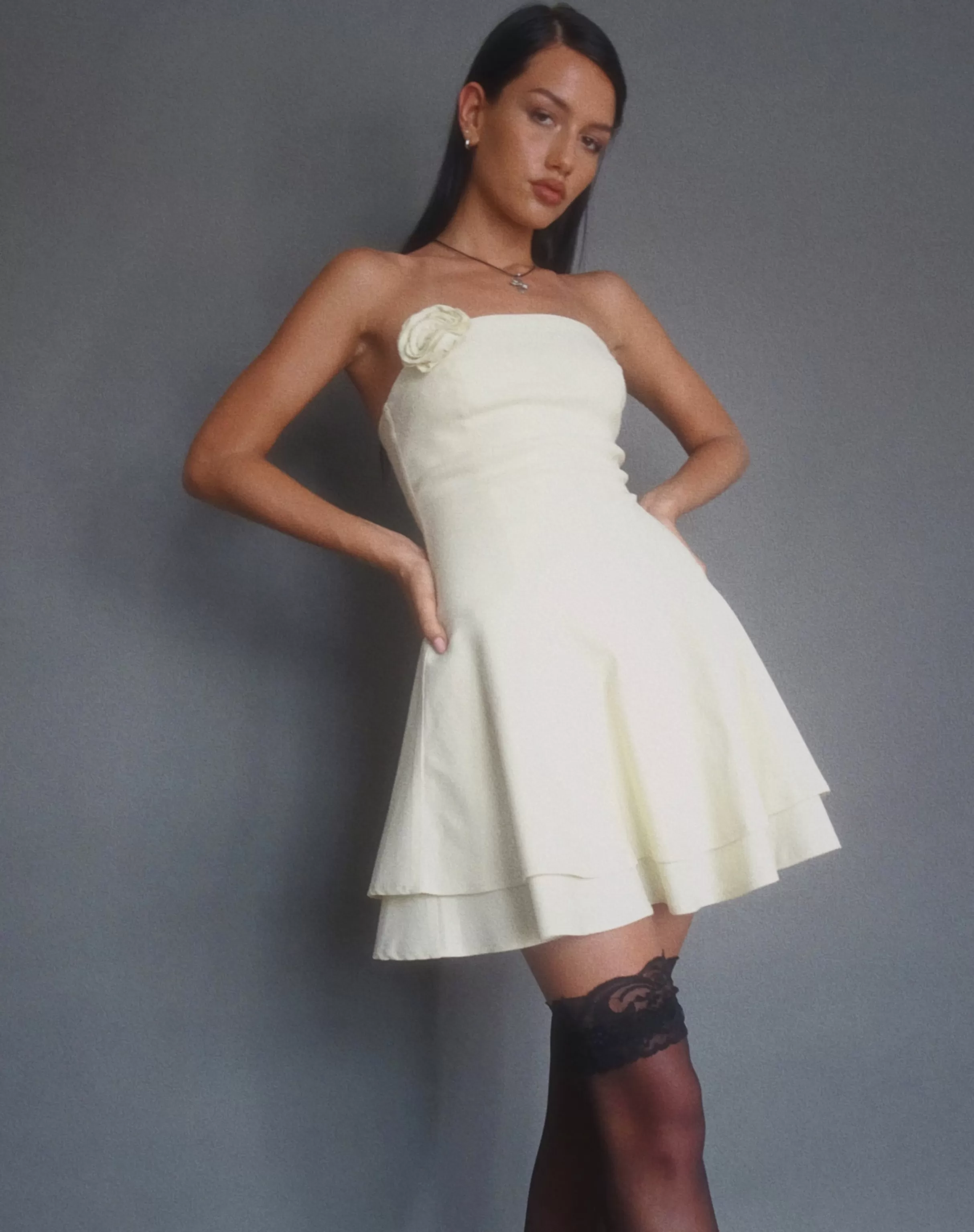 Flash Sale Striata Mini Dress In Cream With Rosette And Lace Back SALE DRESSES