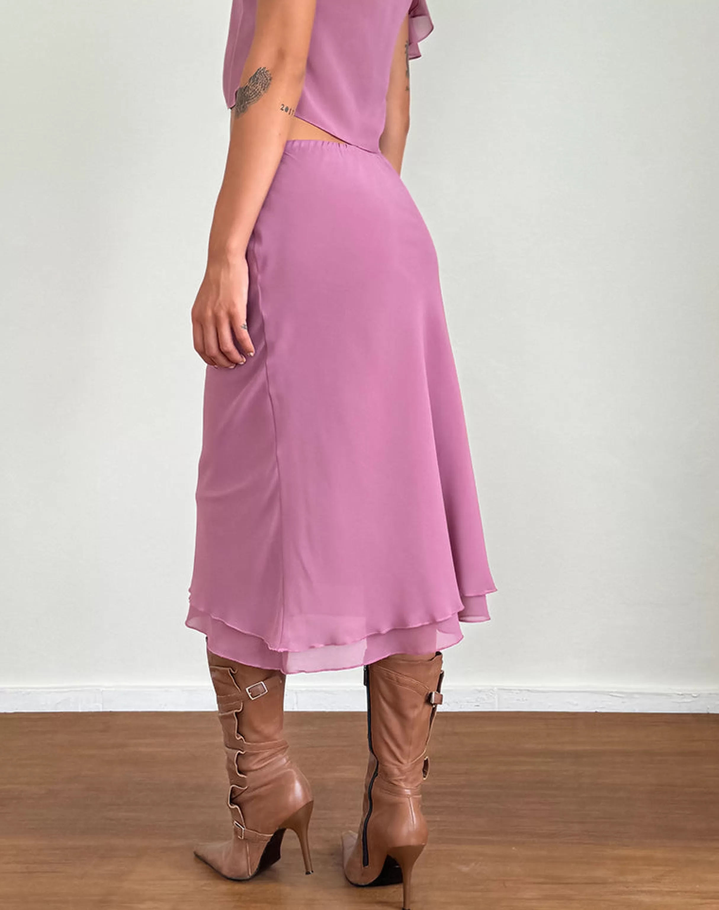 Shop Suharni Midi Skirt In Chiffon Mauve NEVERMORE | CO-ORDS