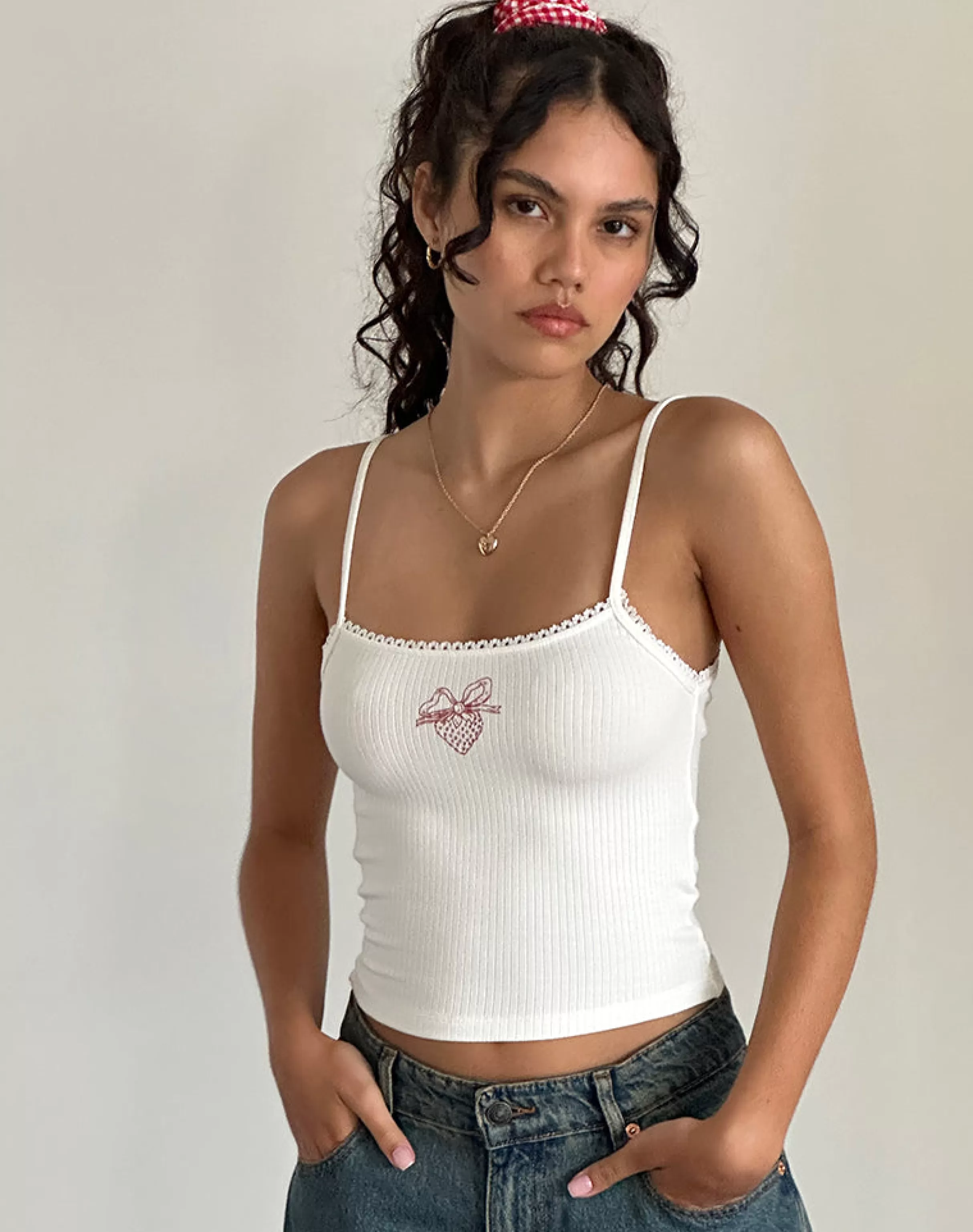 Cheap Suna Vest Top In STRAWBERRY MILK | STRAPPY TOPS
