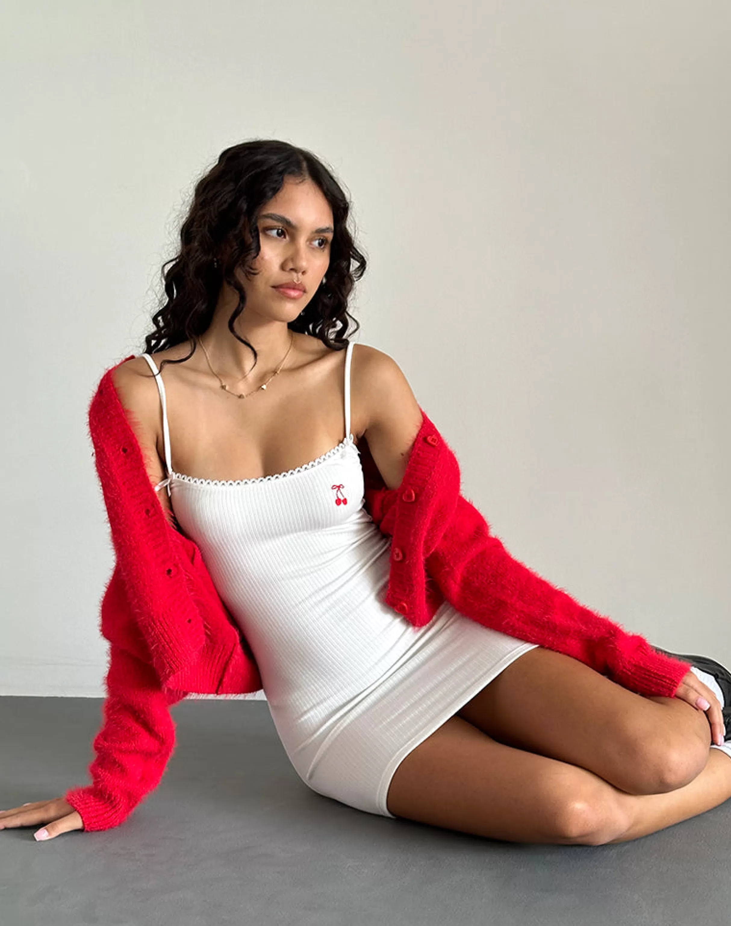 Sale Sunali Mini Dress In Off White With Cherry Emb STRAWBERRY MILK | DAY DRESSES