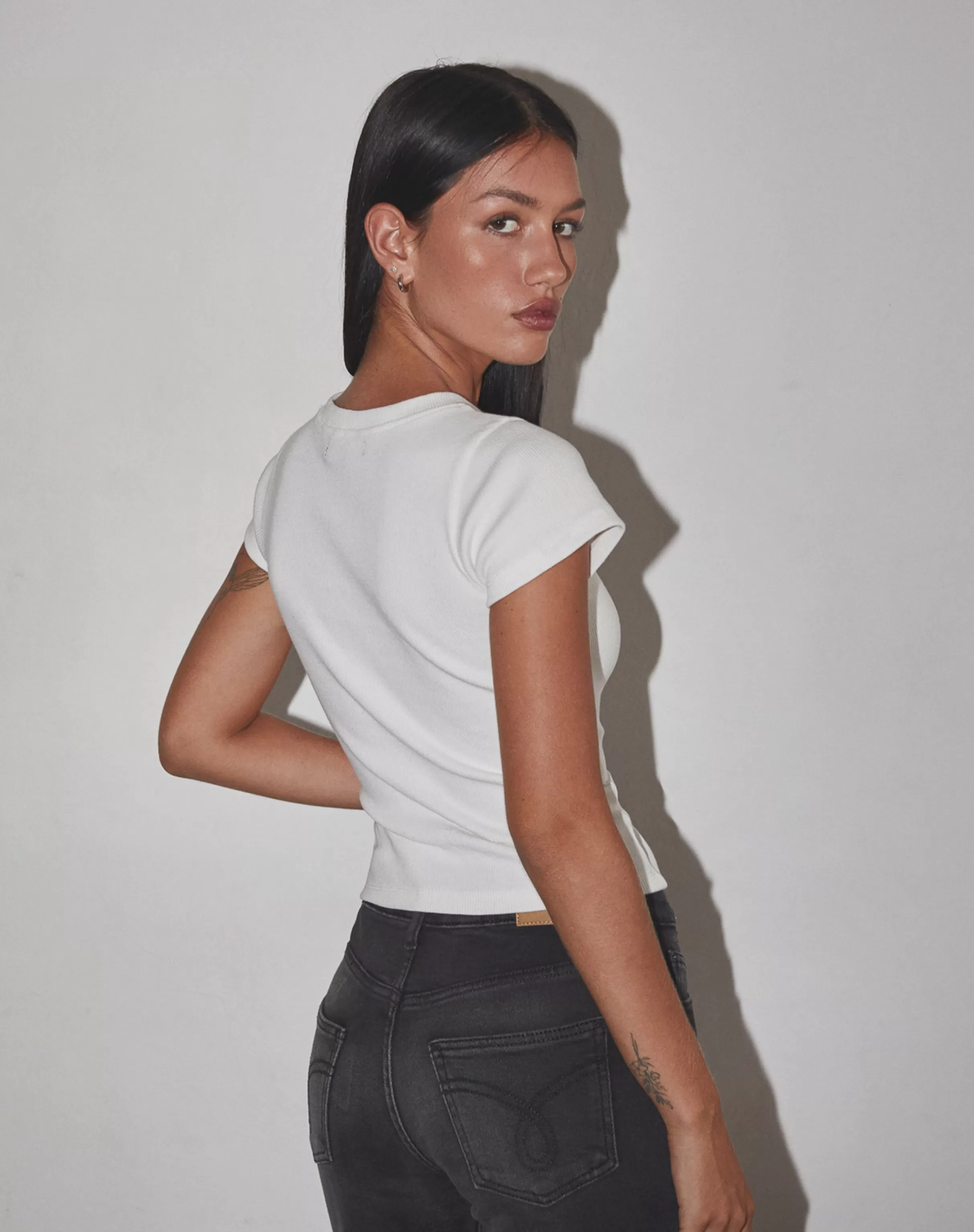 Flash Sale Suti Ribbed Baby Tee In Off White With Blue Bow M Embroidery TEES