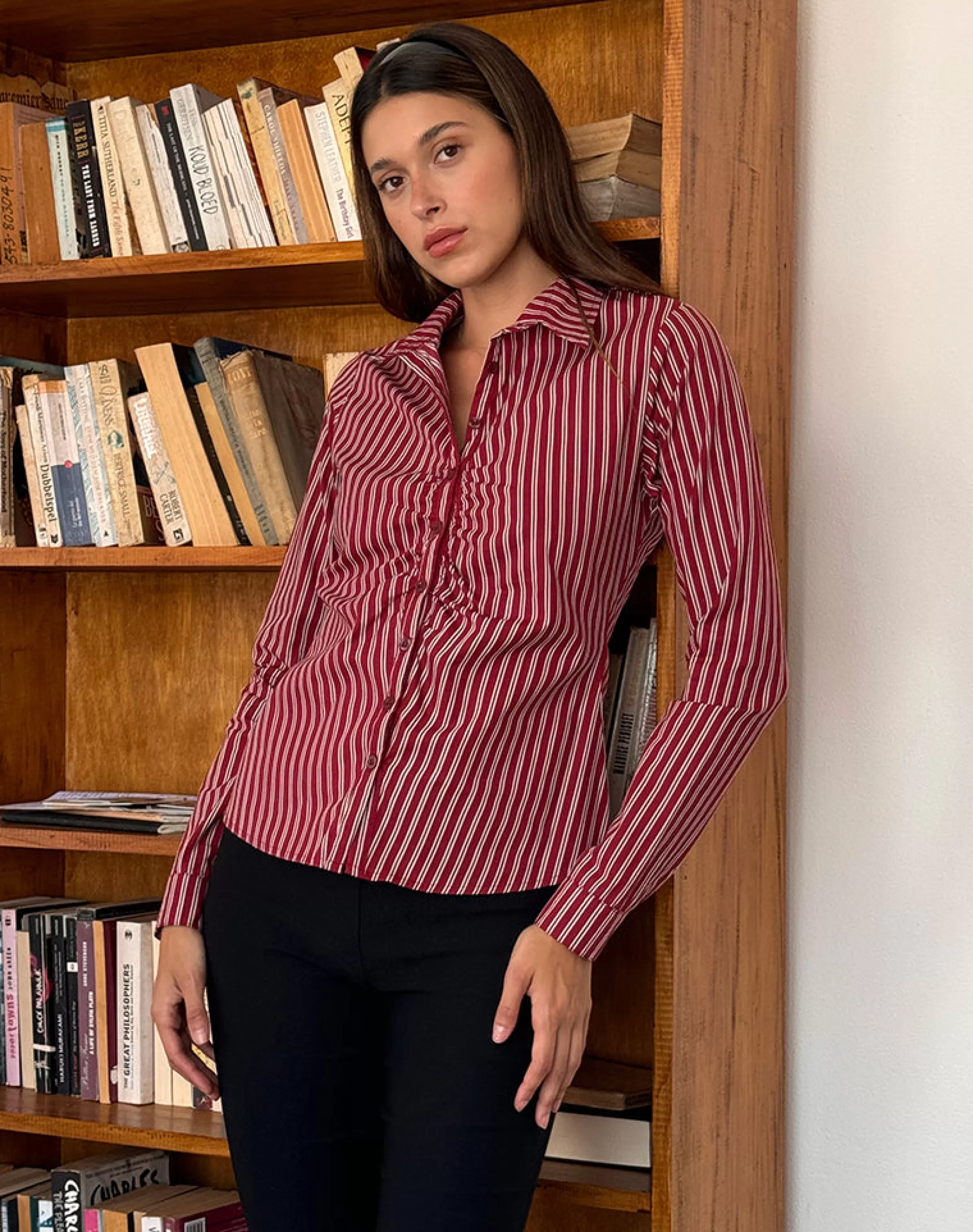 Discount Tarsi Fitted Shirt In Maroon Stripe BISOUS | PRINTED TOPS