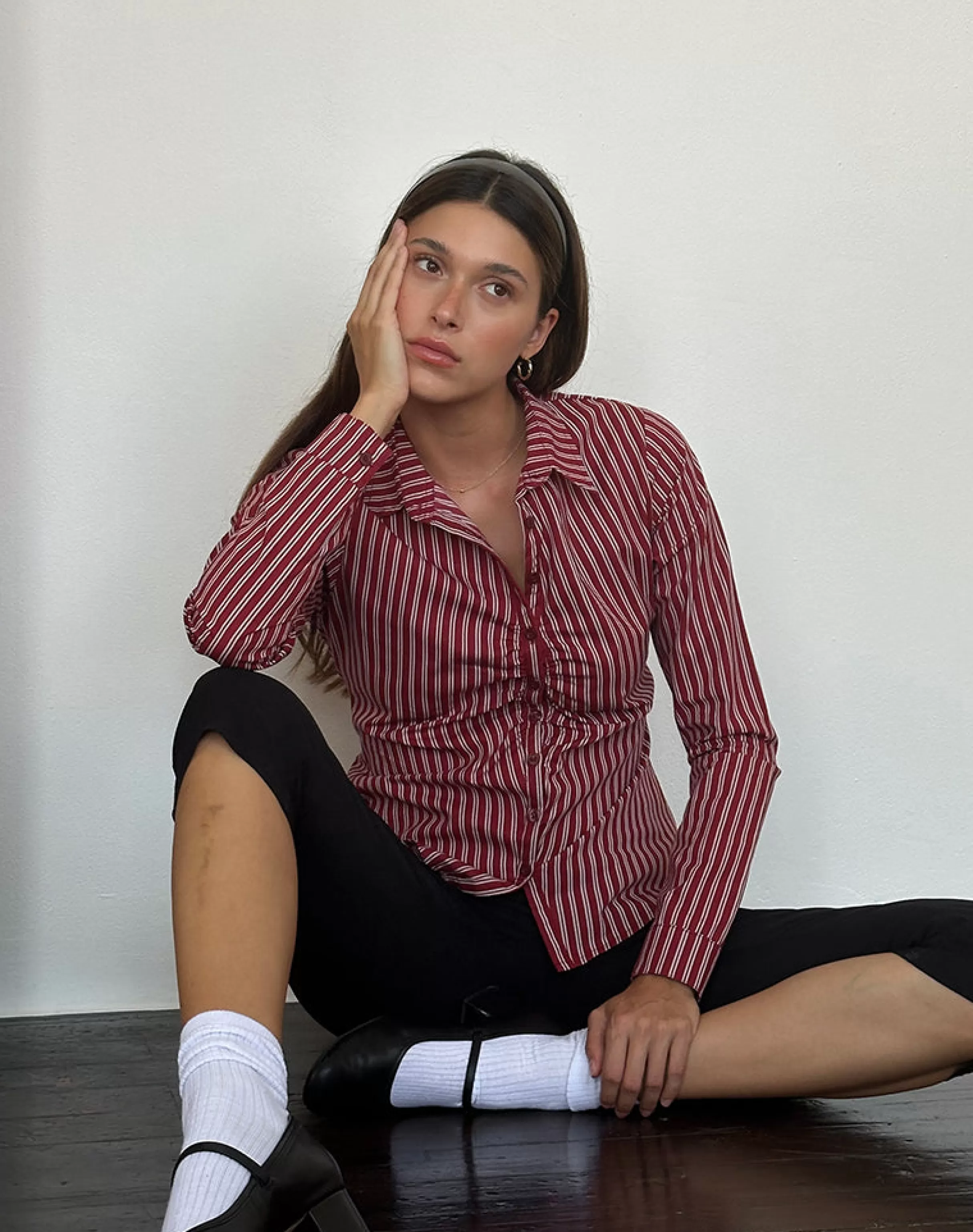 Discount Tarsi Fitted Shirt In Maroon Stripe BISOUS | PRINTED TOPS