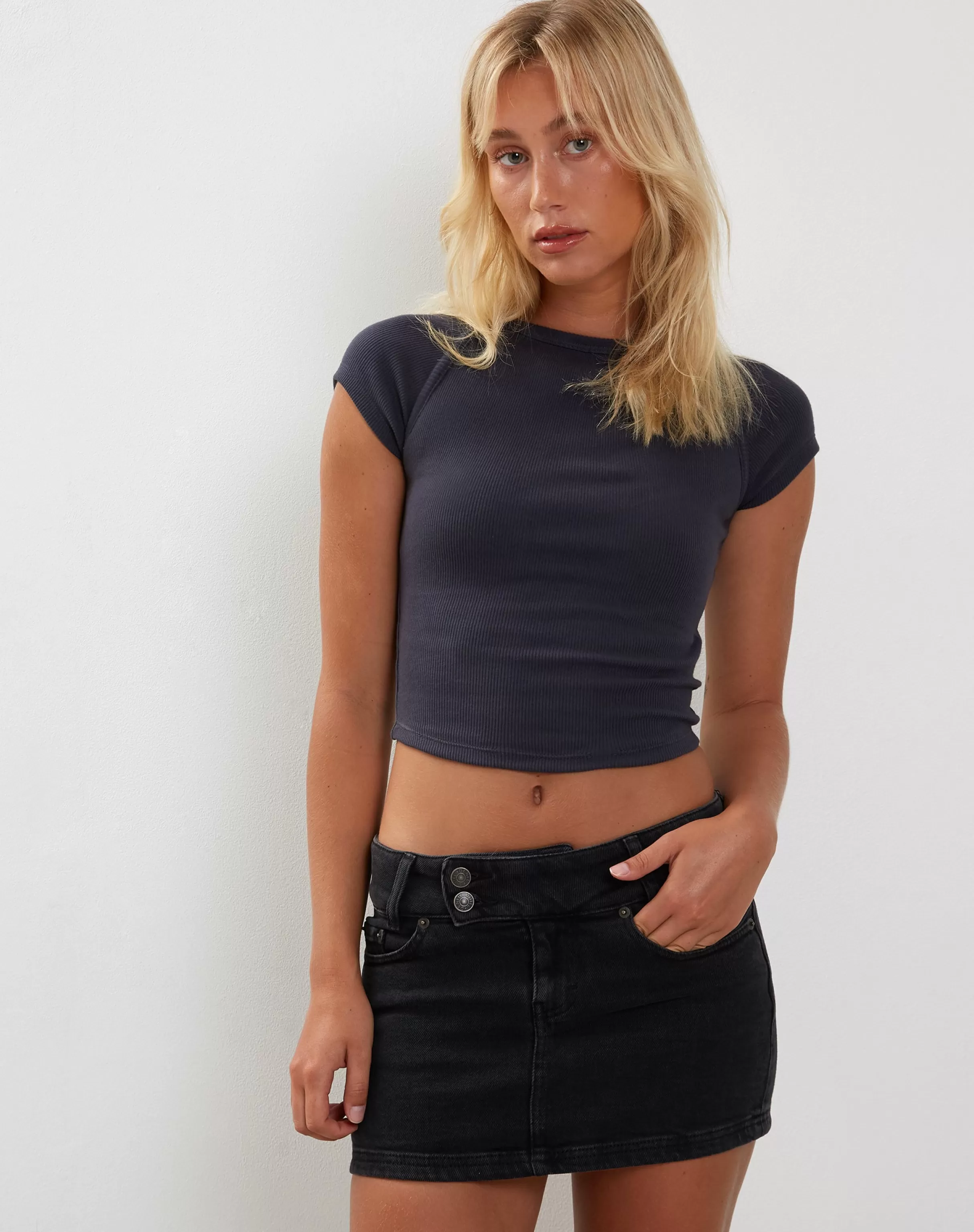Cheap Tasley Ribbed Folded Sleeve Tee In TEES
