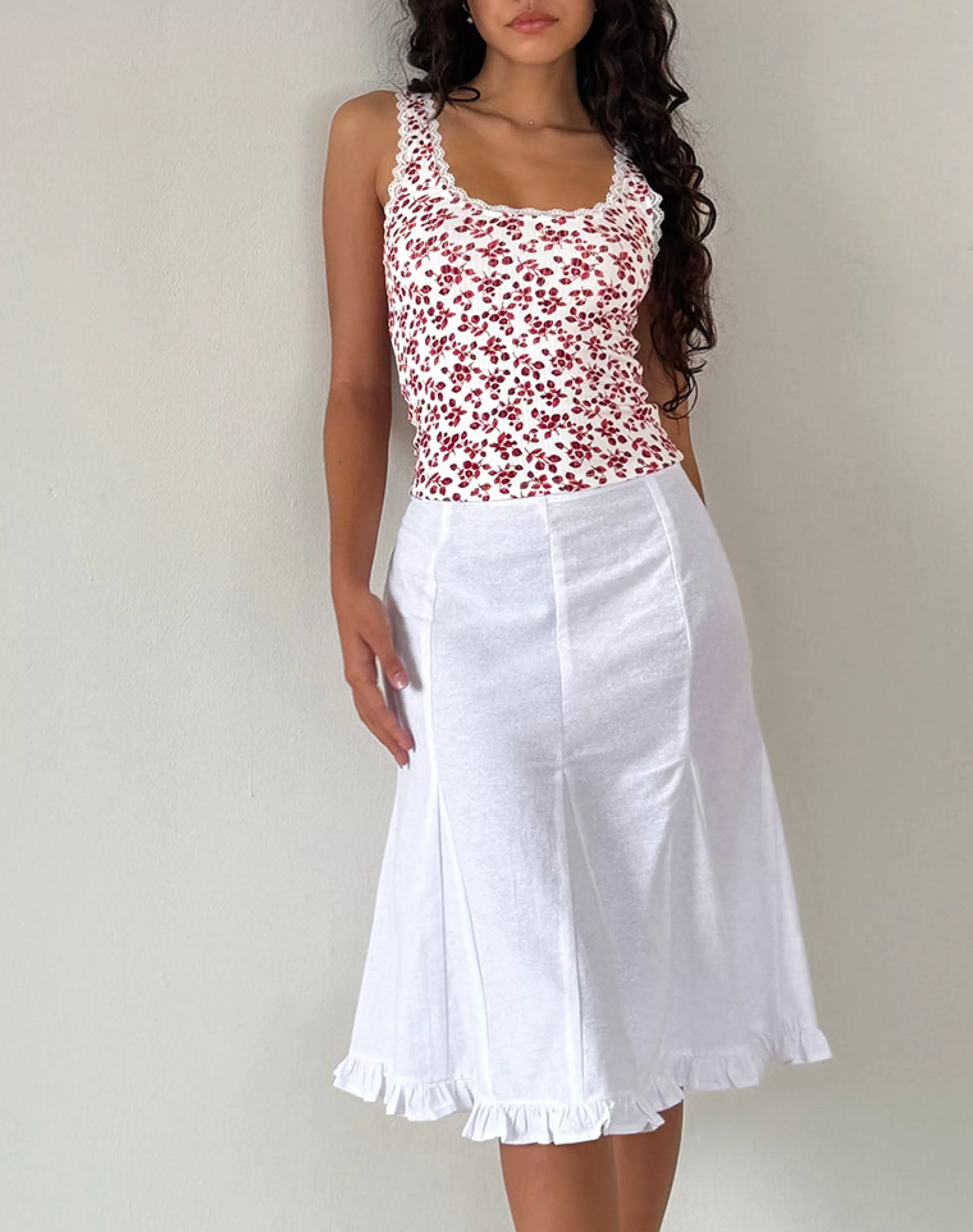 Store Tausi Pleated Midi Skirt In Off White Linen STRAWBERRY GIRL | MIDI SKIRTS