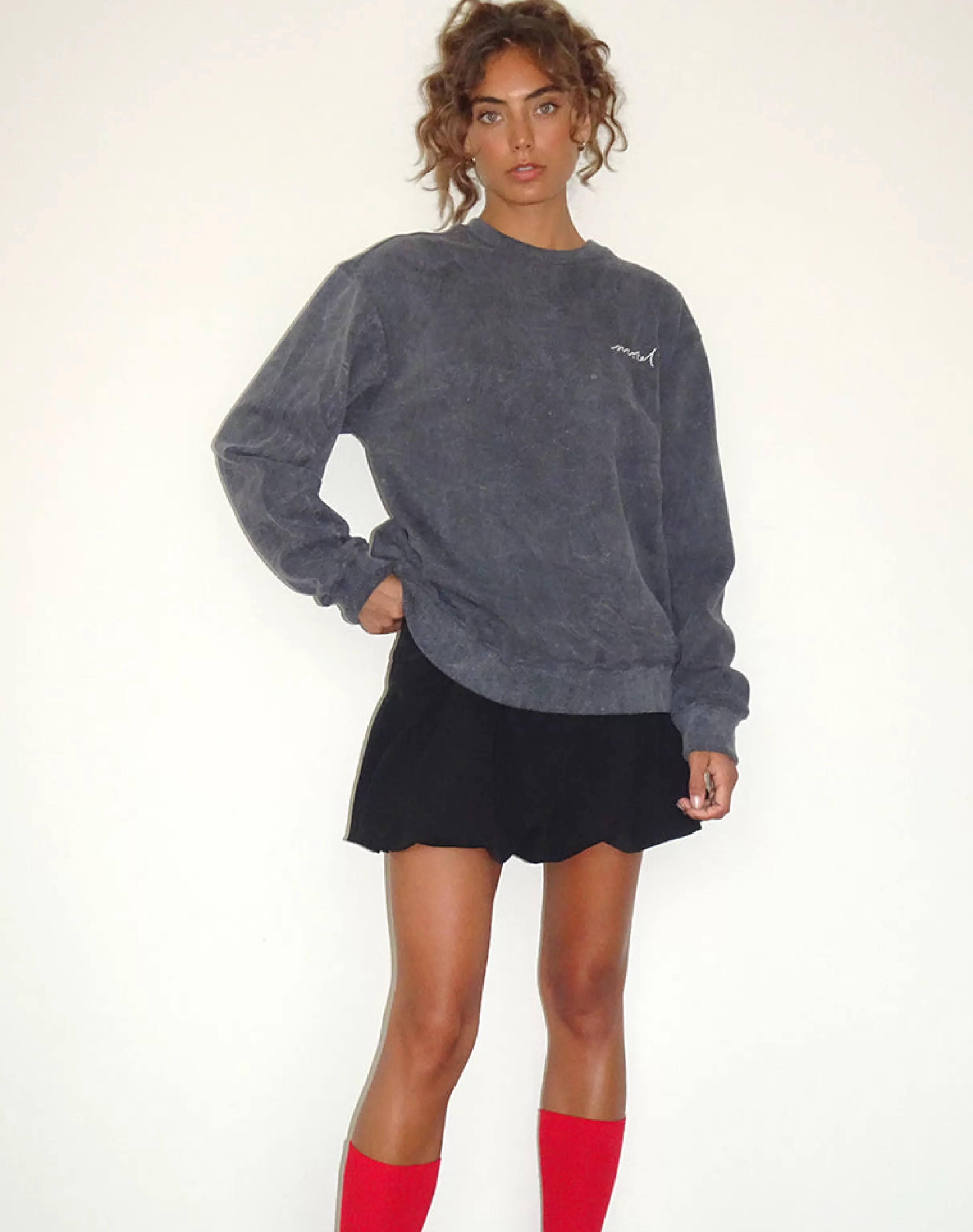 Best Sale Tillie Jumper In Black Wash With Off White 'MOTEL' Embroidery LOUNGEWEAR | CO-ORDS